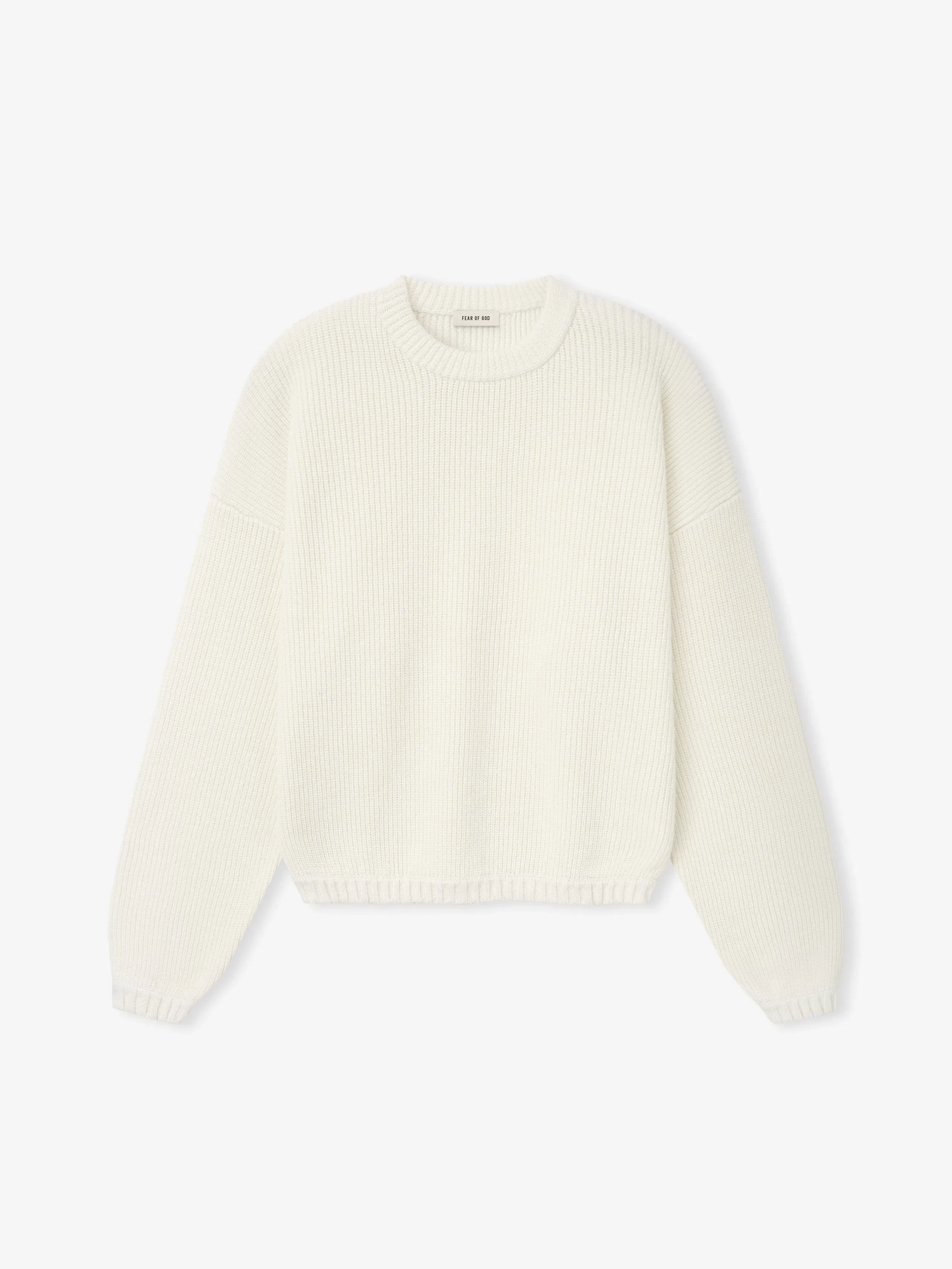 Essentials Double Knit Linen Wool Cotton Crewneck Sweater Cream