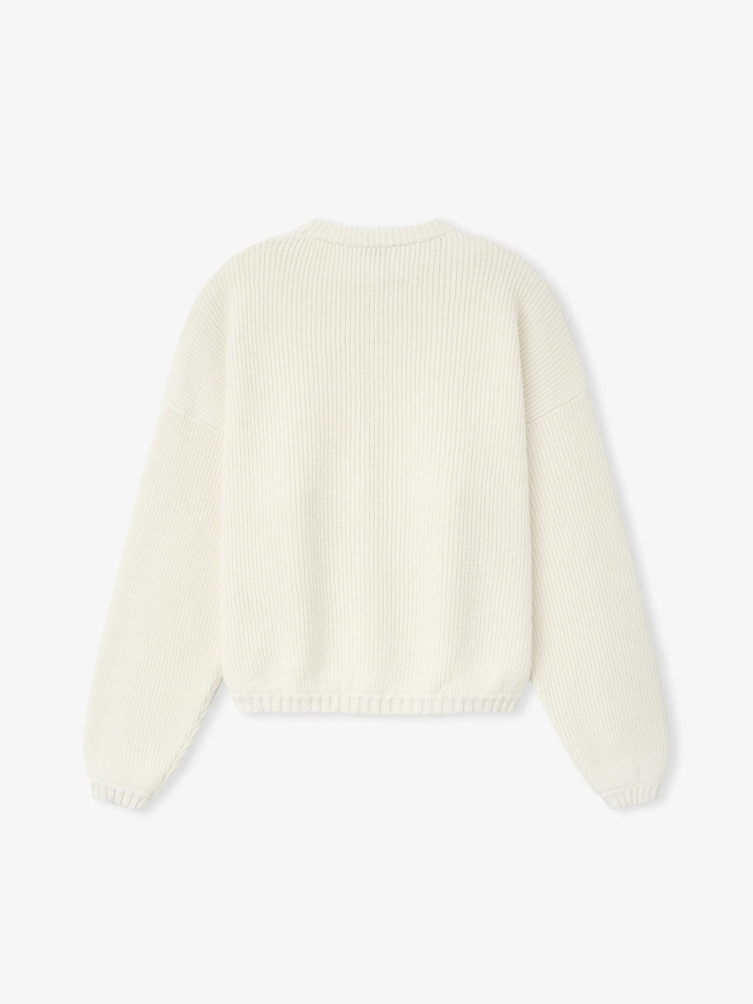 Essentials Double Knit Linen Wool Cotton Crewneck Sweater Cream