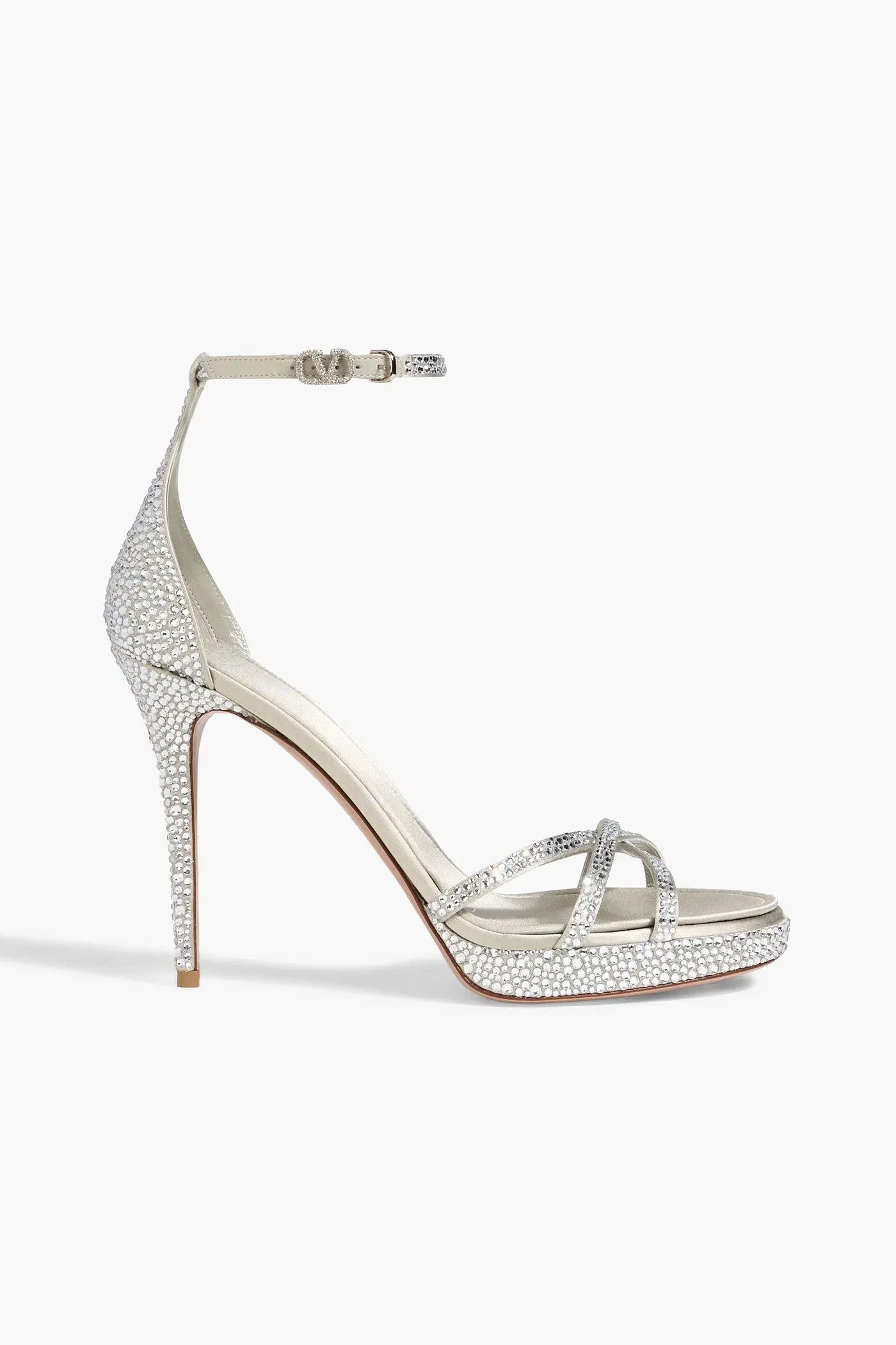 Valentino Garavani Eveninglam Crystal-Embellished Satin Platform Sandals Silver Women's