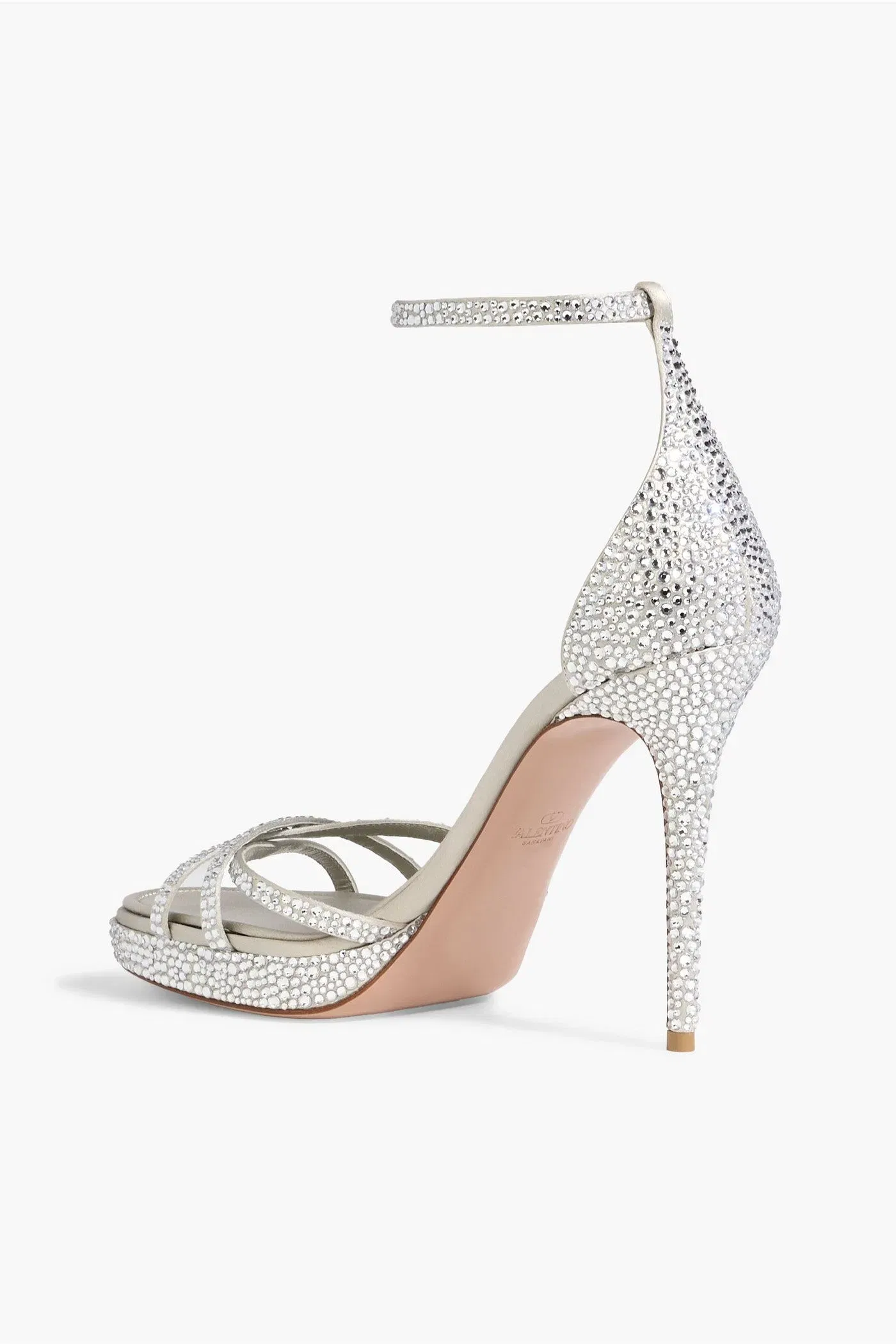 Valentino Garavani Eveninglam Crystal-Embellished Satin Platform Sandals Silver Women's