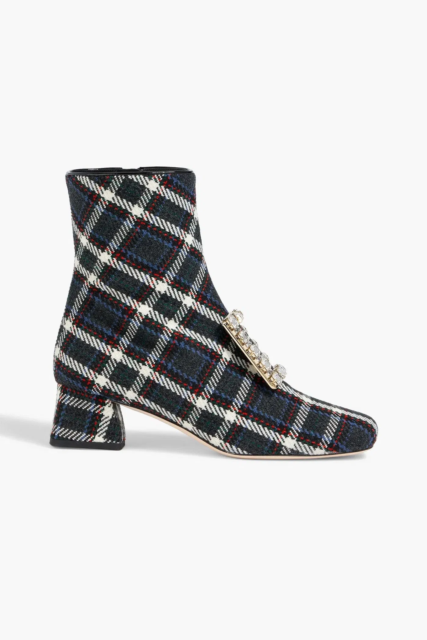 Roger Vivier Trs Vivier Embellished Checked Tweed Ankle Boots Charcoal Women's