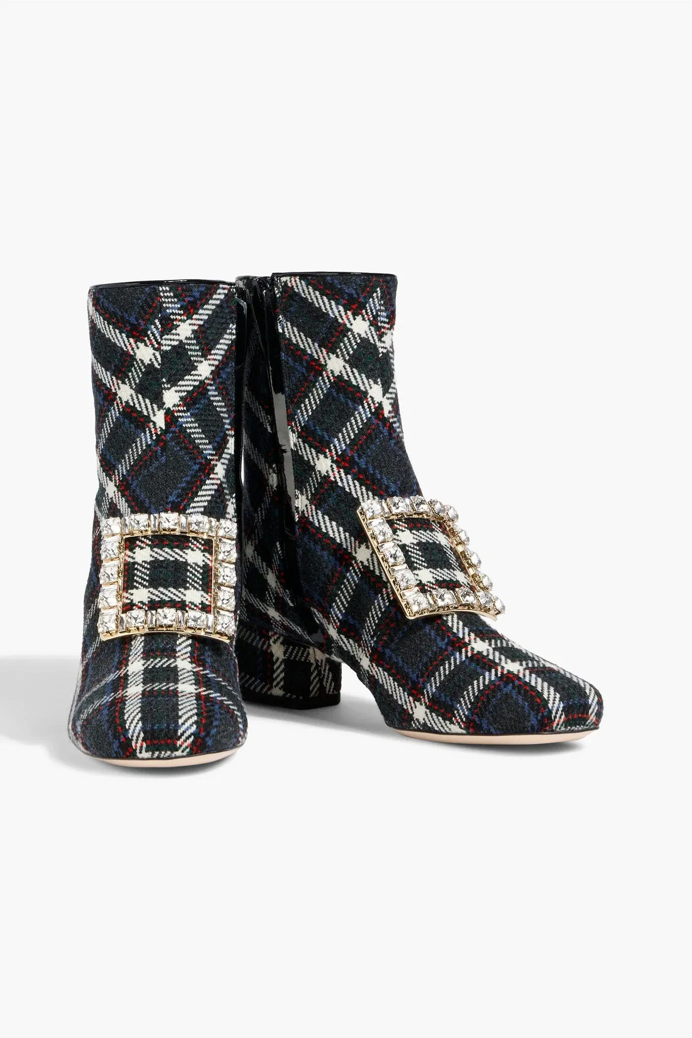 Roger Vivier Trs Vivier Embellished Checked Tweed Ankle Boots Charcoal Women's