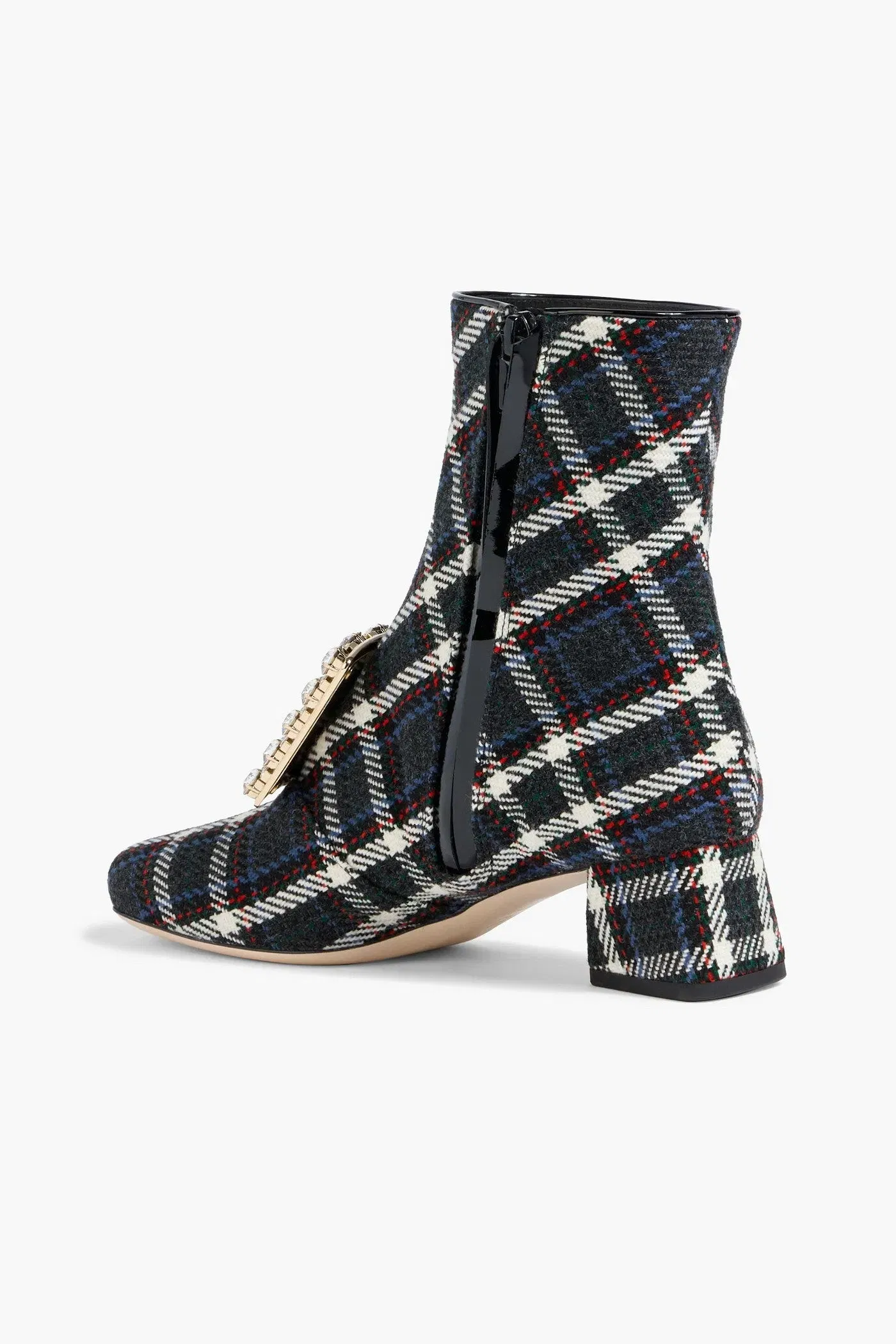 Roger Vivier Trs Vivier Embellished Checked Tweed Ankle Boots Charcoal Women's