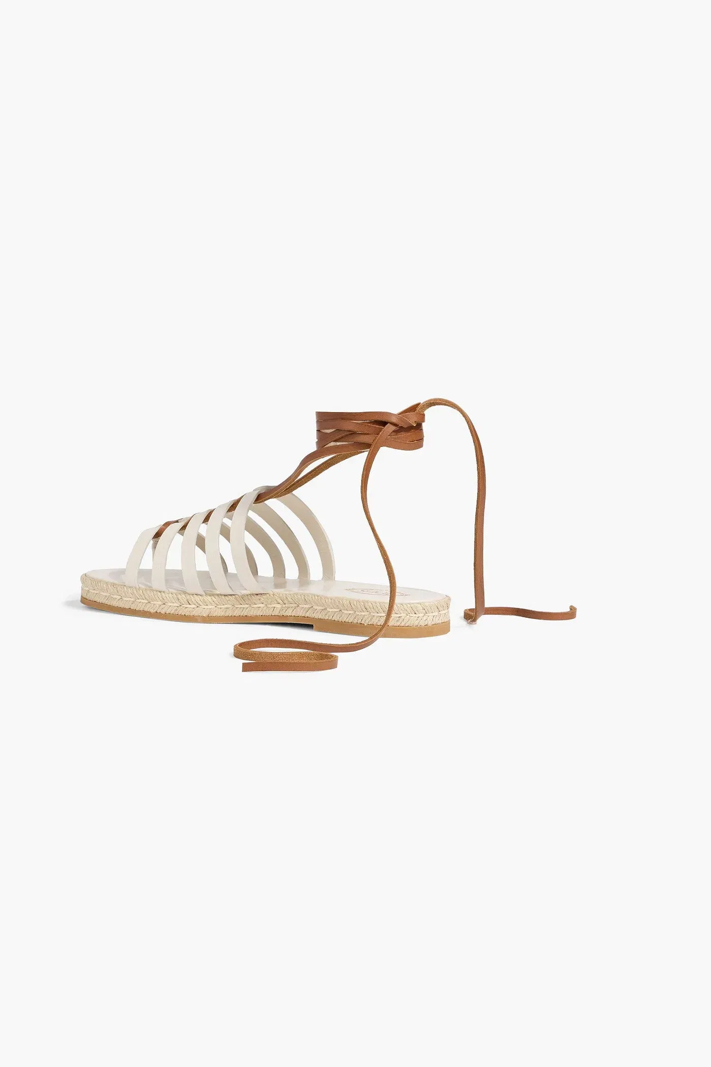 Tod's Leather Lace-Up Espadrille Sandals Beige Women's