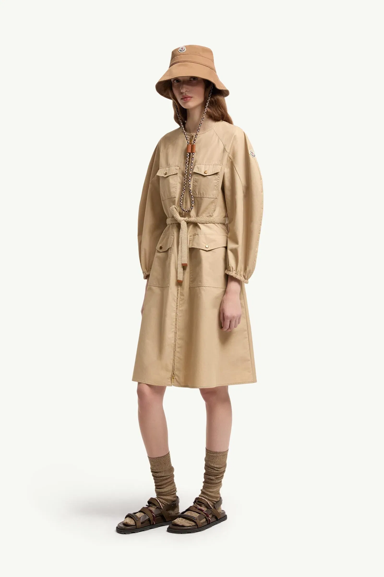 Moncler Pleated Poplin Dress Light Beige Light Beige
