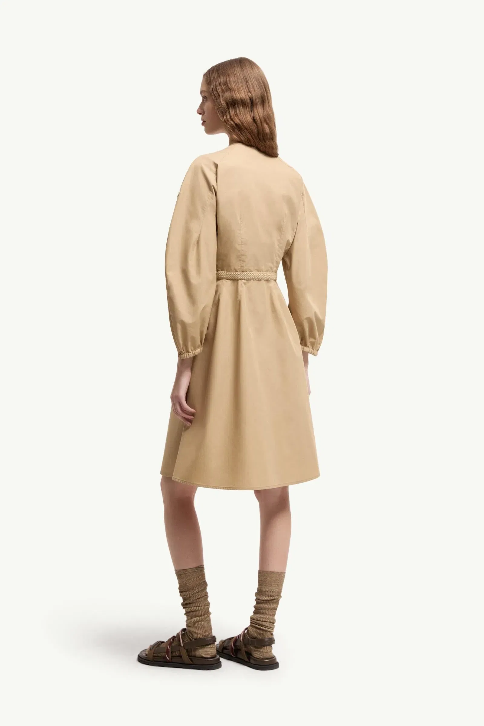 Moncler Pleated Poplin Dress Light Beige Light Beige