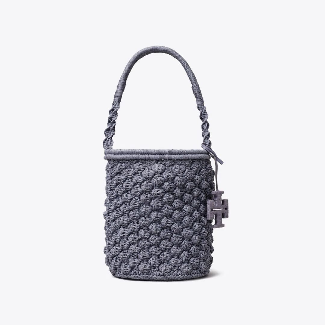 Tory Burch Ella Hand-Crocheted Popcorn Bucket Bag Gray