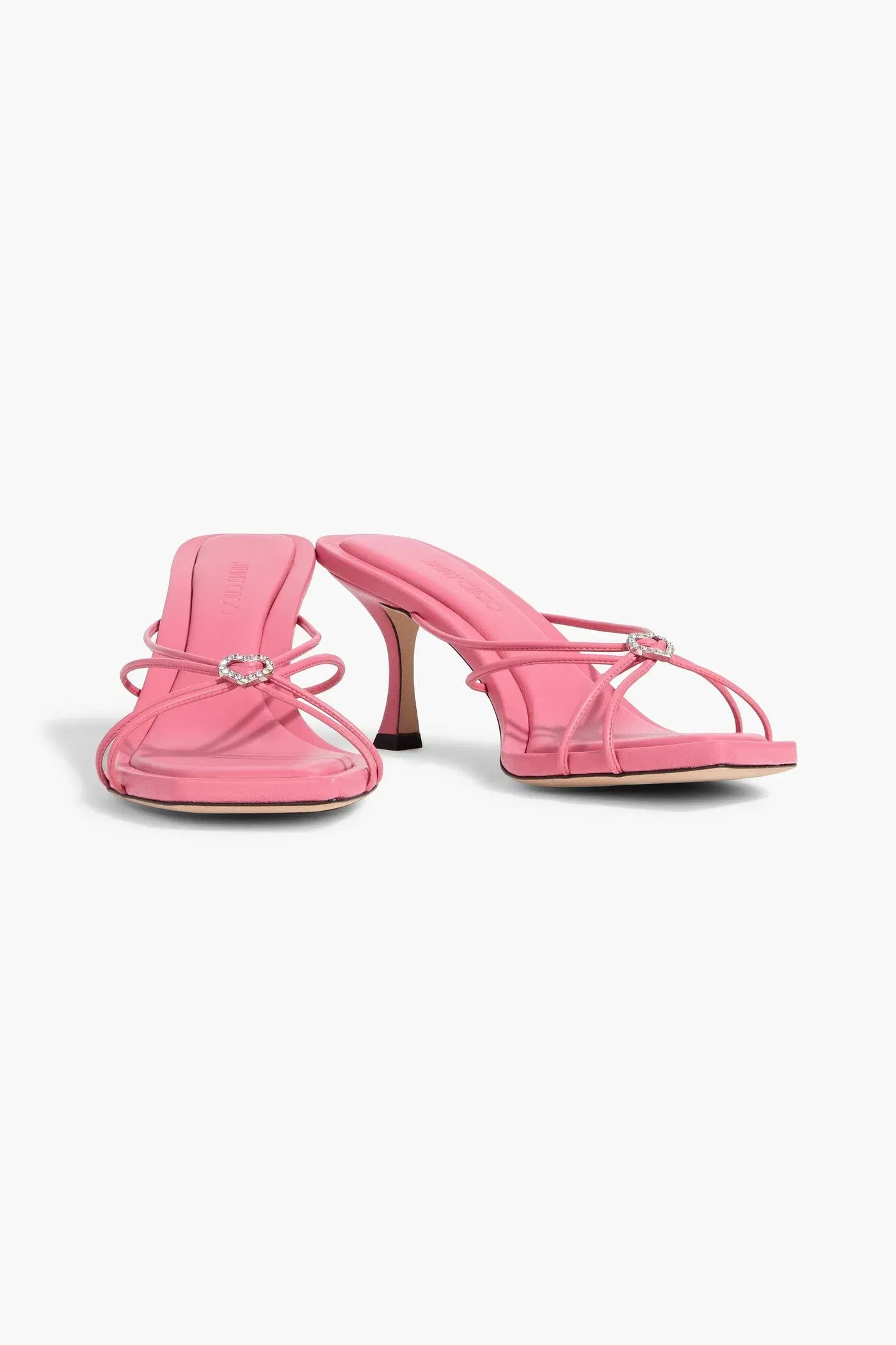 Jimmy Choo Indiya 70 Crystal-Embellished Leather Mules Pink Women's