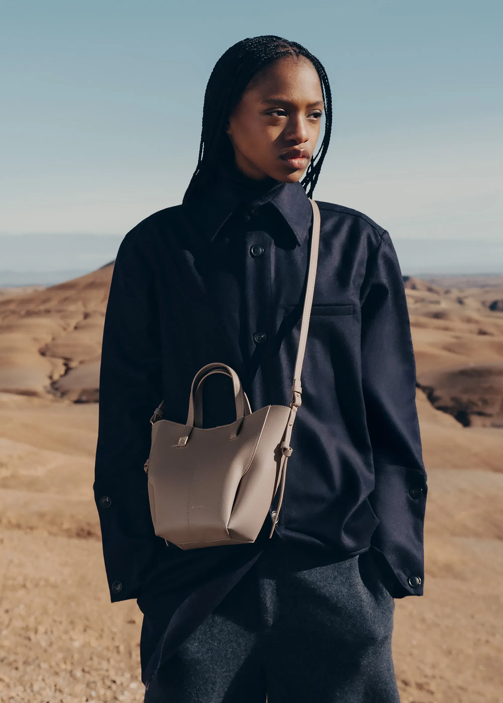 Polene Cyme Tote Nano Textured Taupe