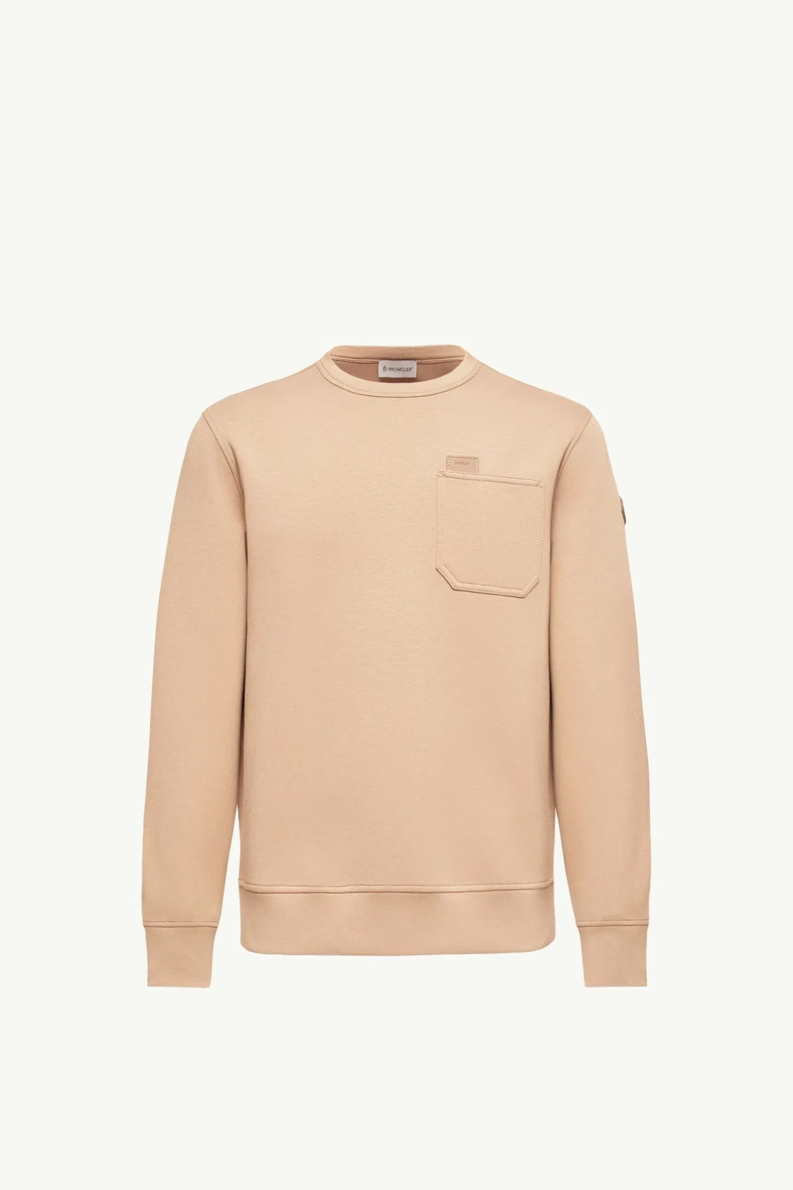 Moncler Leather Logo Tag Cotton Blend Sweatshirt Beige Beige