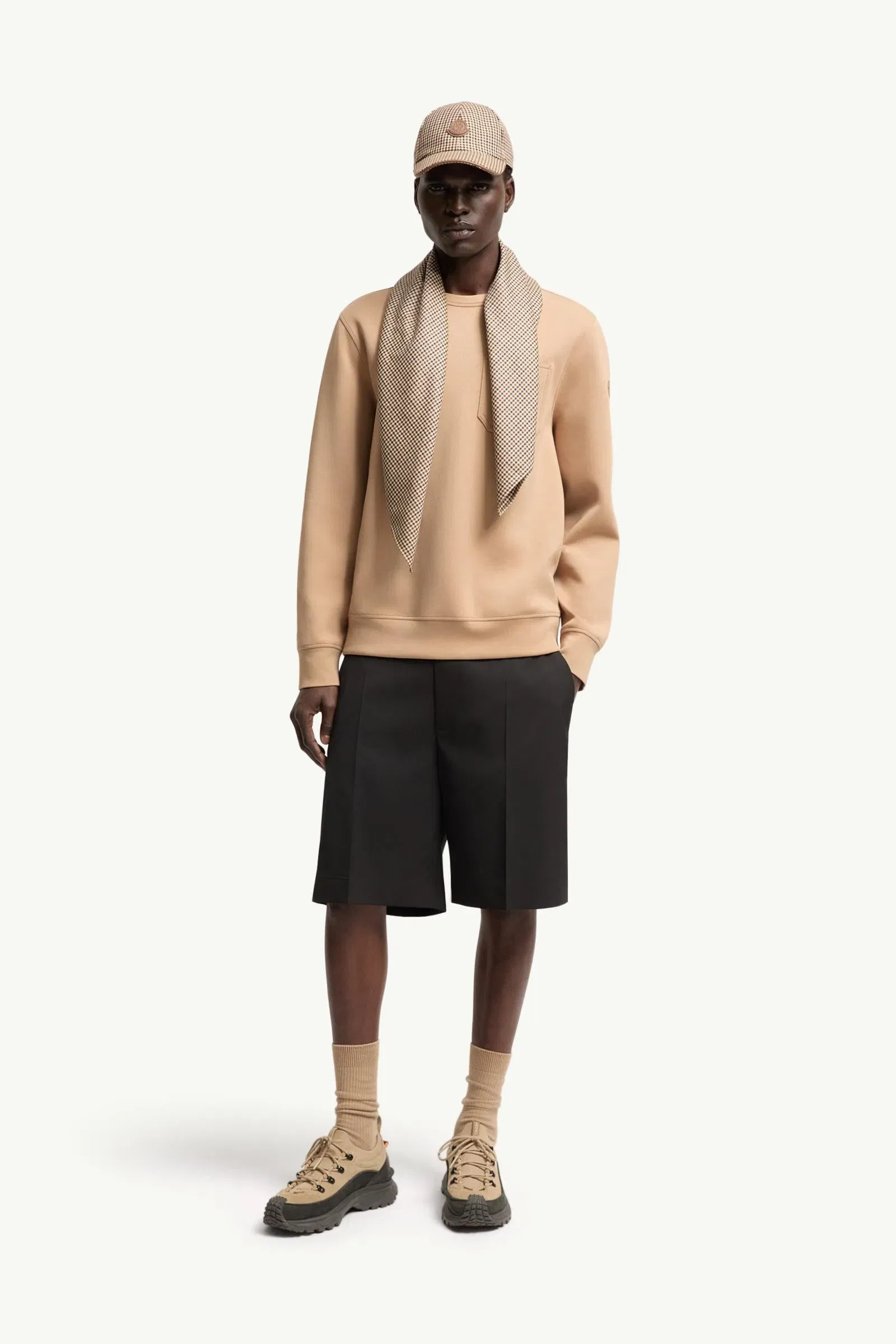 Moncler Leather Logo Tag Cotton Blend Sweatshirt Beige Beige