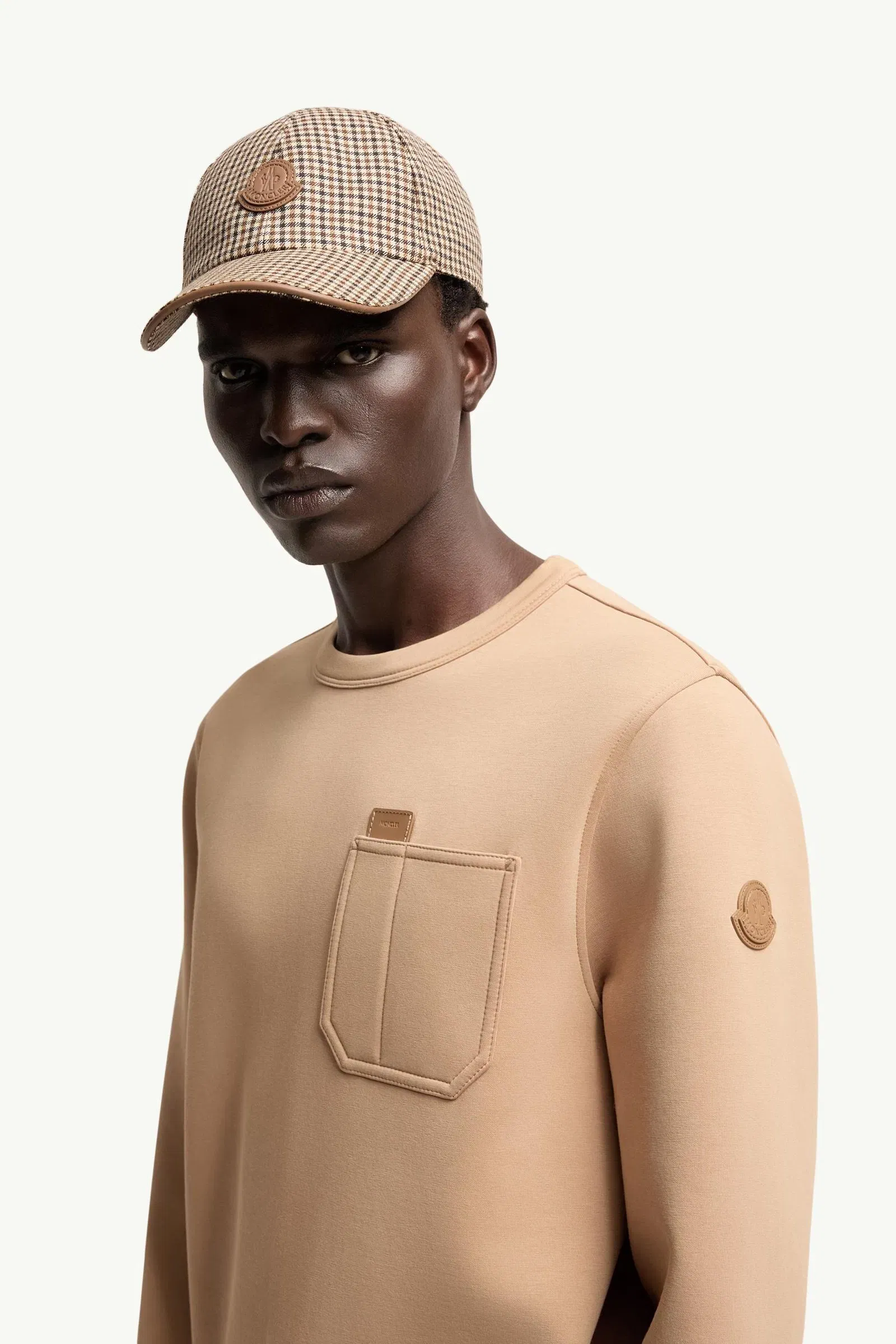 Moncler Leather Logo Tag Cotton Blend Sweatshirt Beige Beige