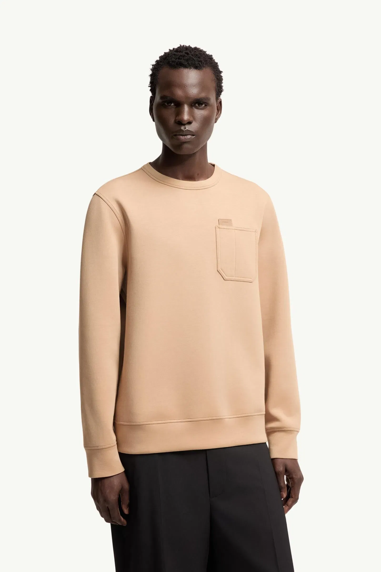 Moncler Leather Logo Tag Cotton Blend Sweatshirt Beige Beige
