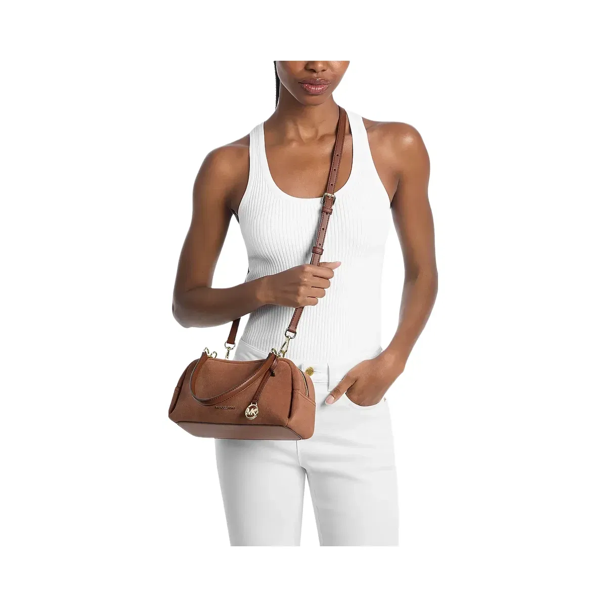 Michael Kors Cecily Small Suede Shoulder Bag Luggage