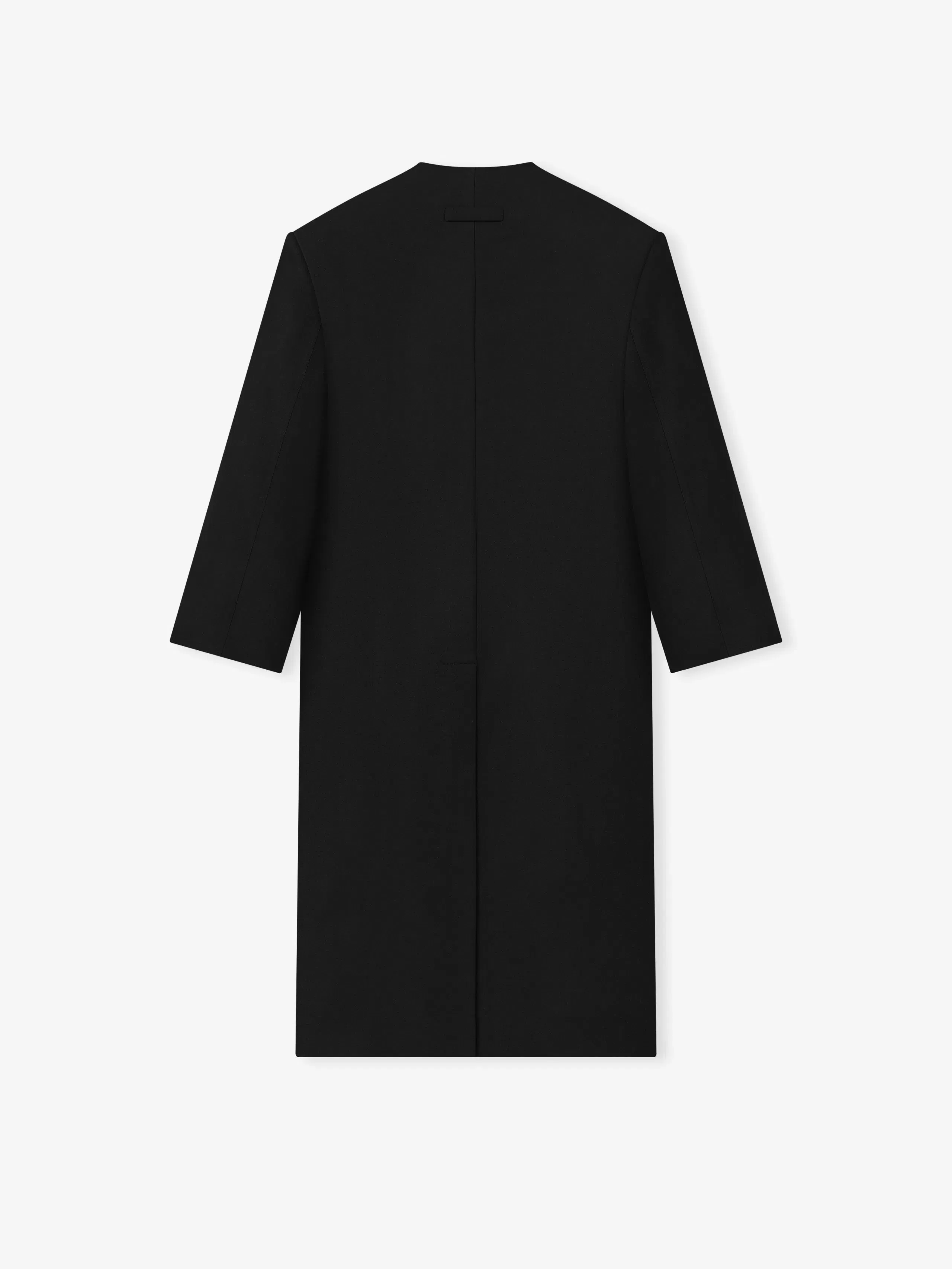 Essentials Double Weave Wool Double Breasted Lapelless Coat Black