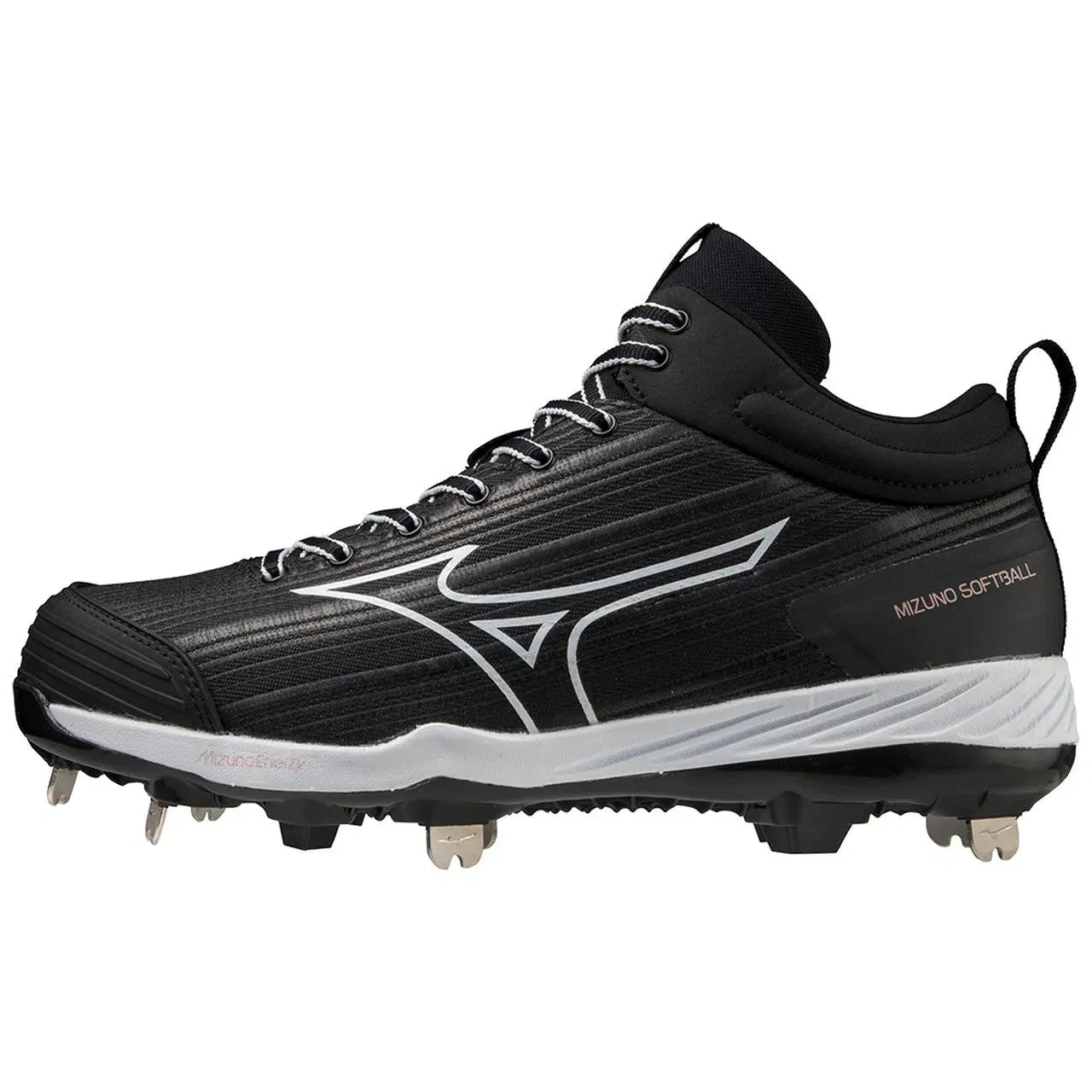 Mizuno Sweep 6 Mid Women's Metal Fastpitch Softball Cleat Black White