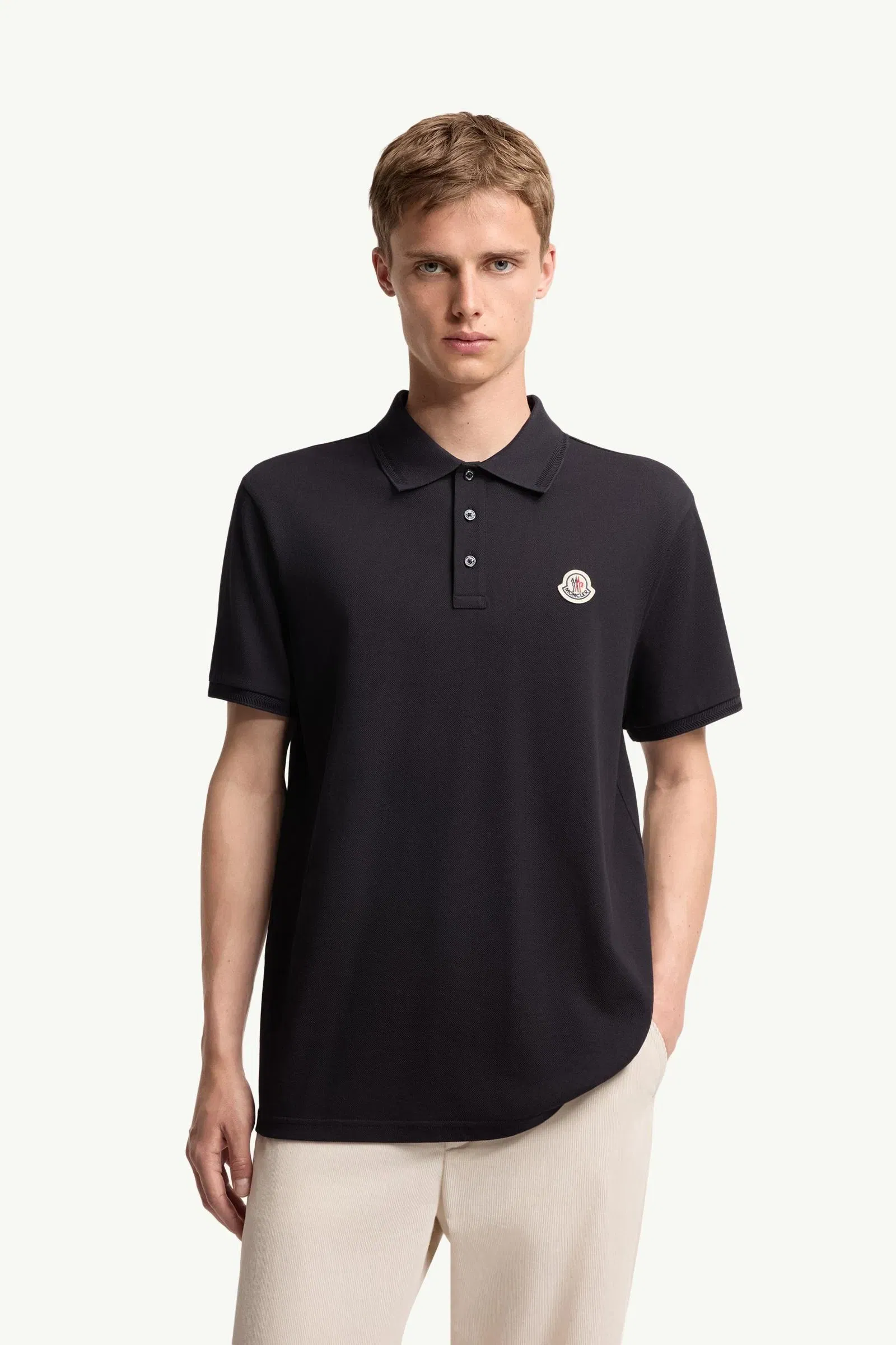 Moncler Logo Patch Cotton Piquet Polo Shirt Night Blue Night Blue