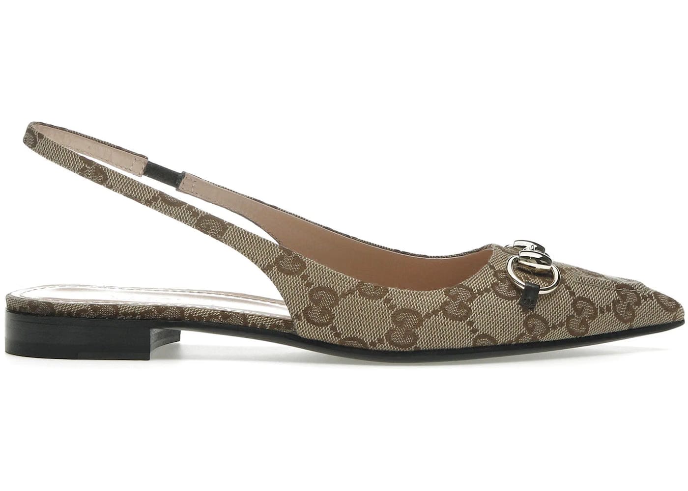Gucci Horsebit Slingback Flat Beige Gg Canvas Womens