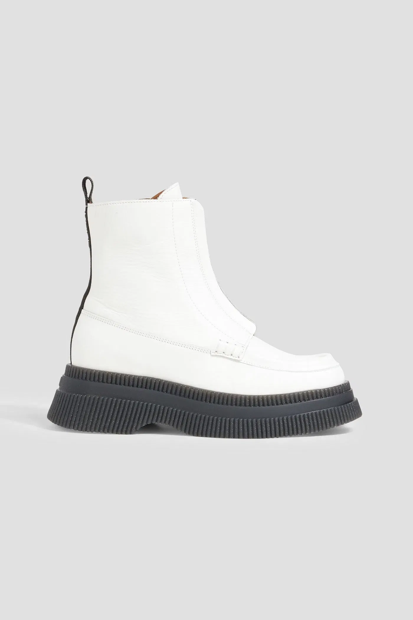 Ganni Leather Platform Ankle Boots White Women's