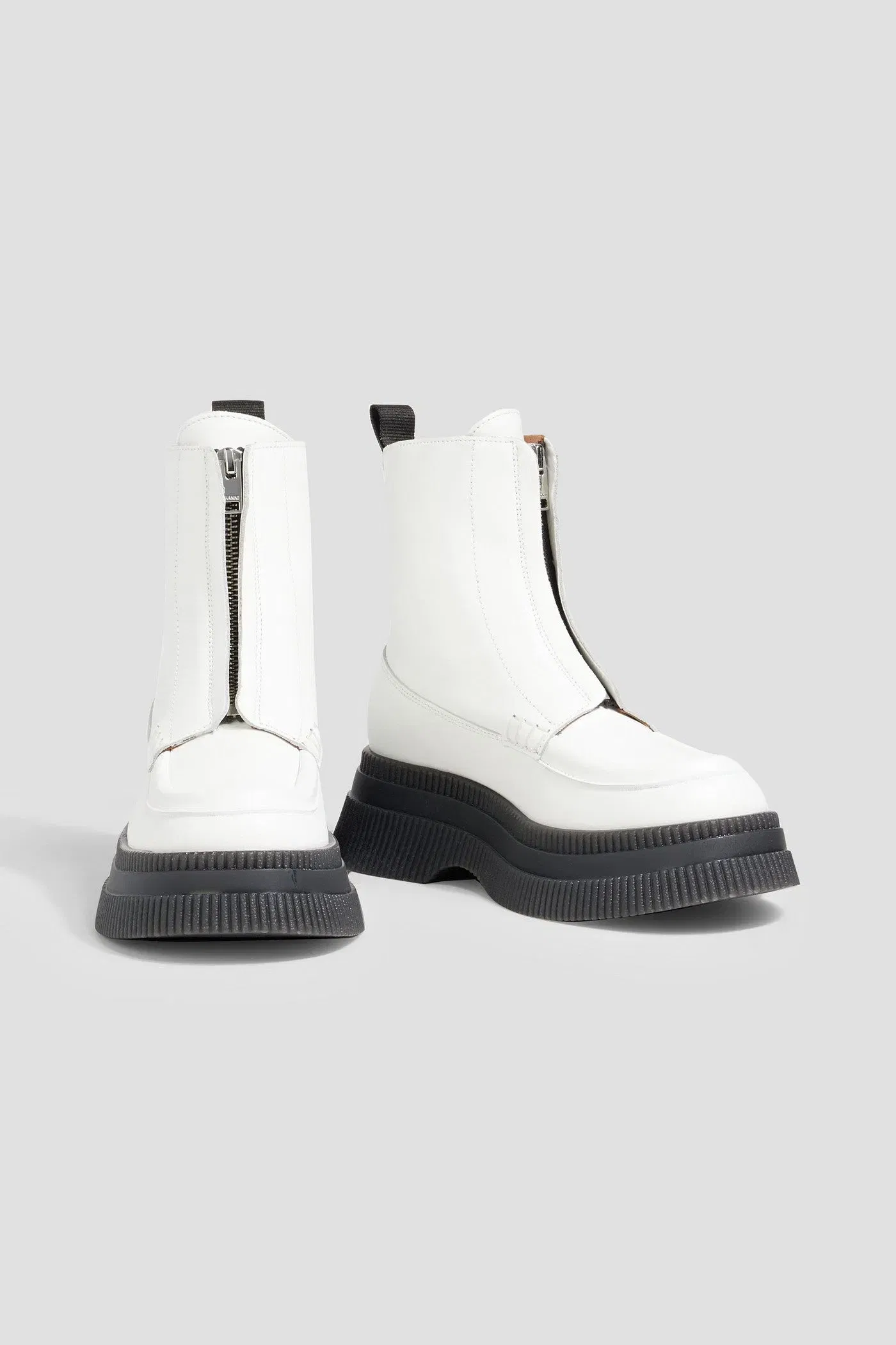 Ganni Leather Platform Ankle Boots White Women's