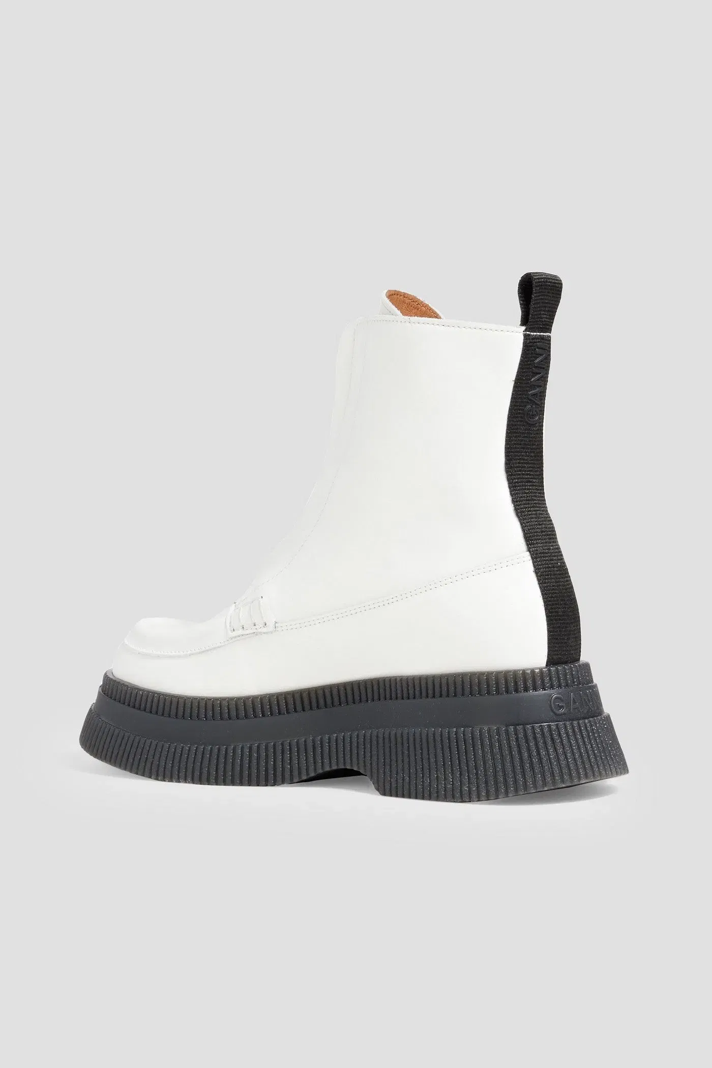 Ganni Leather Platform Ankle Boots White Women's