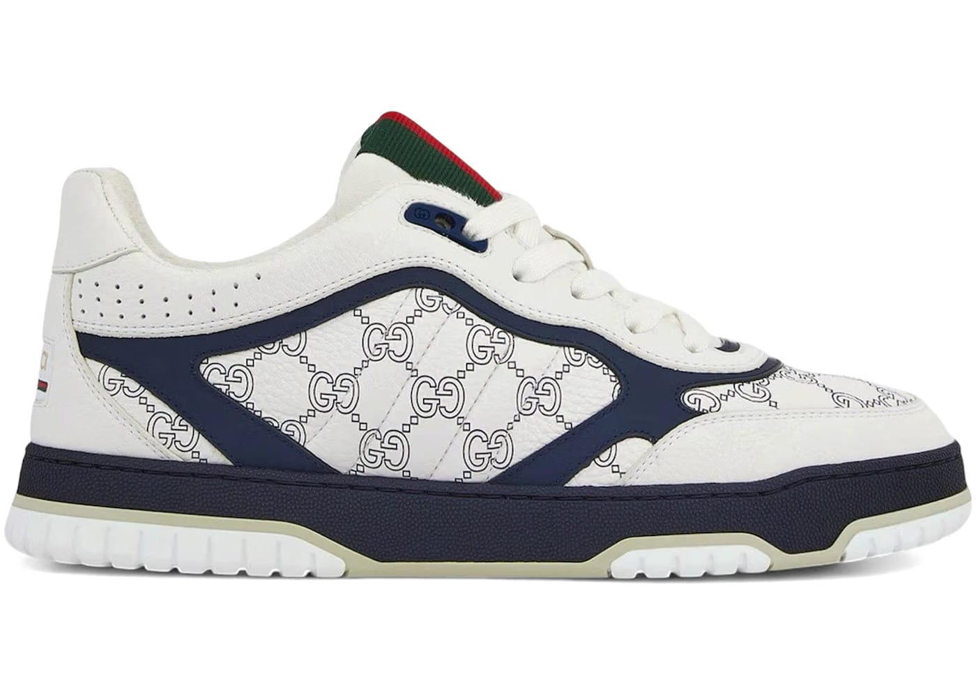 Gucci Re-Web Sneaker White Dark Blue Gg Pebbled Leather