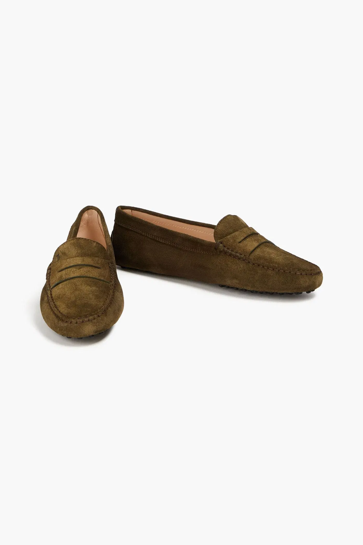 Tod's Gommino Suede Loafers Army Green Women's