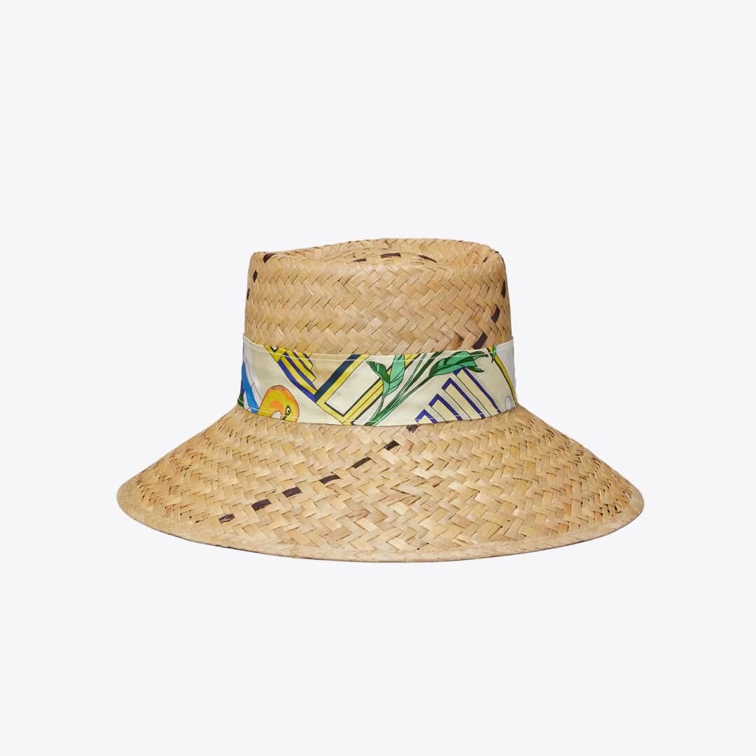 Tory Burch Straw Ribbon Hat Natural / The Pool Blue