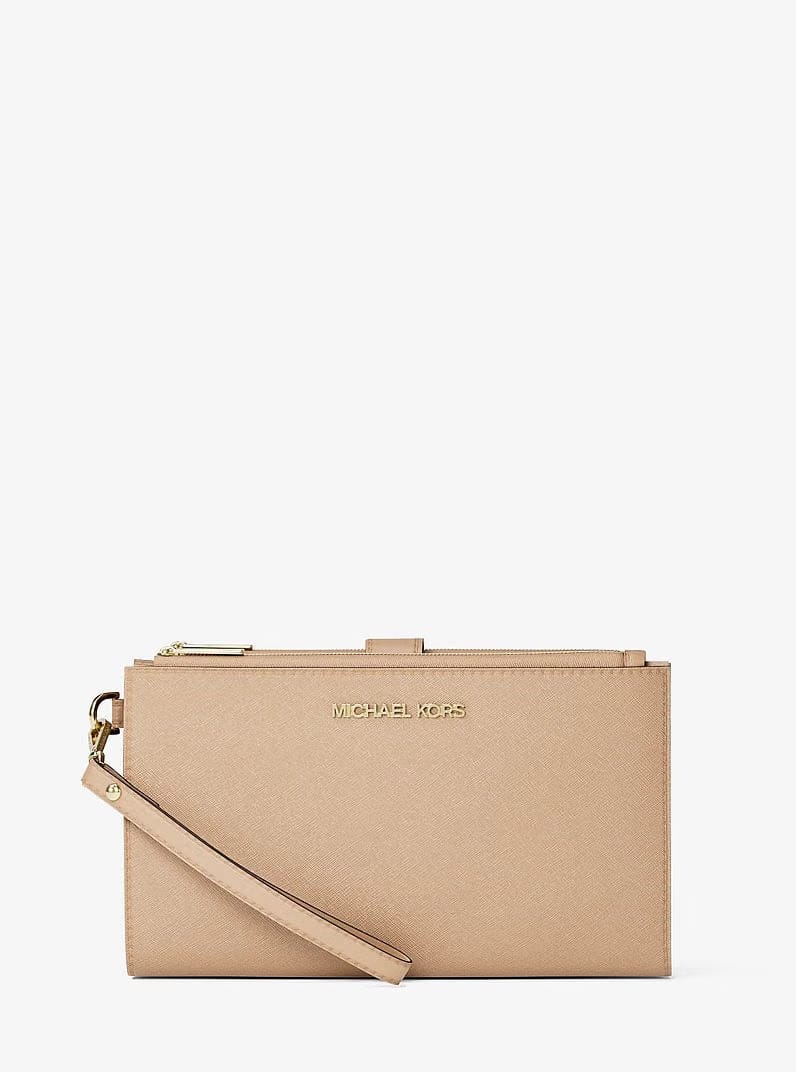 Michael Kors Jet Set Large Leather Smartphone Wristlet Wallet Camel