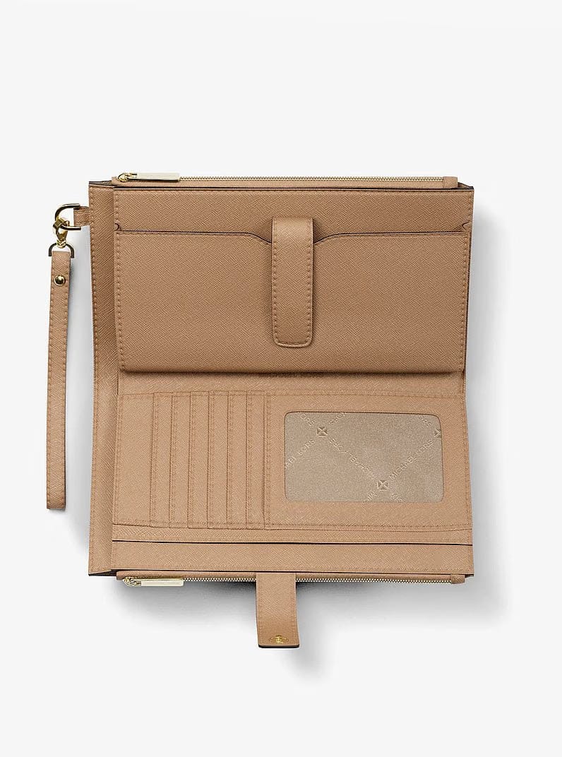 Michael Kors Jet Set Large Leather Smartphone Wristlet Wallet Camel