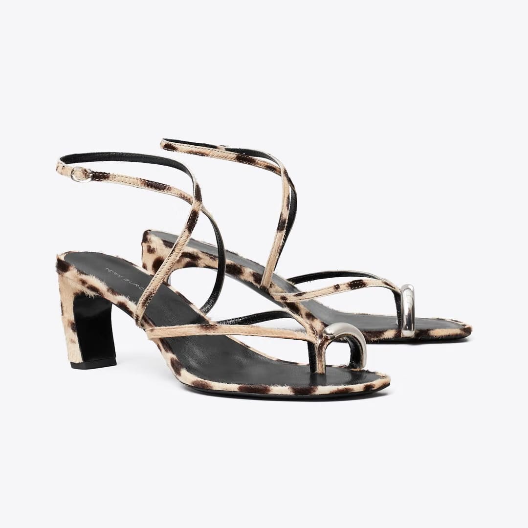 Tory Burch Pierced Strappy Heel Sandal 65mm CHEETAH SPOTS / SILVER