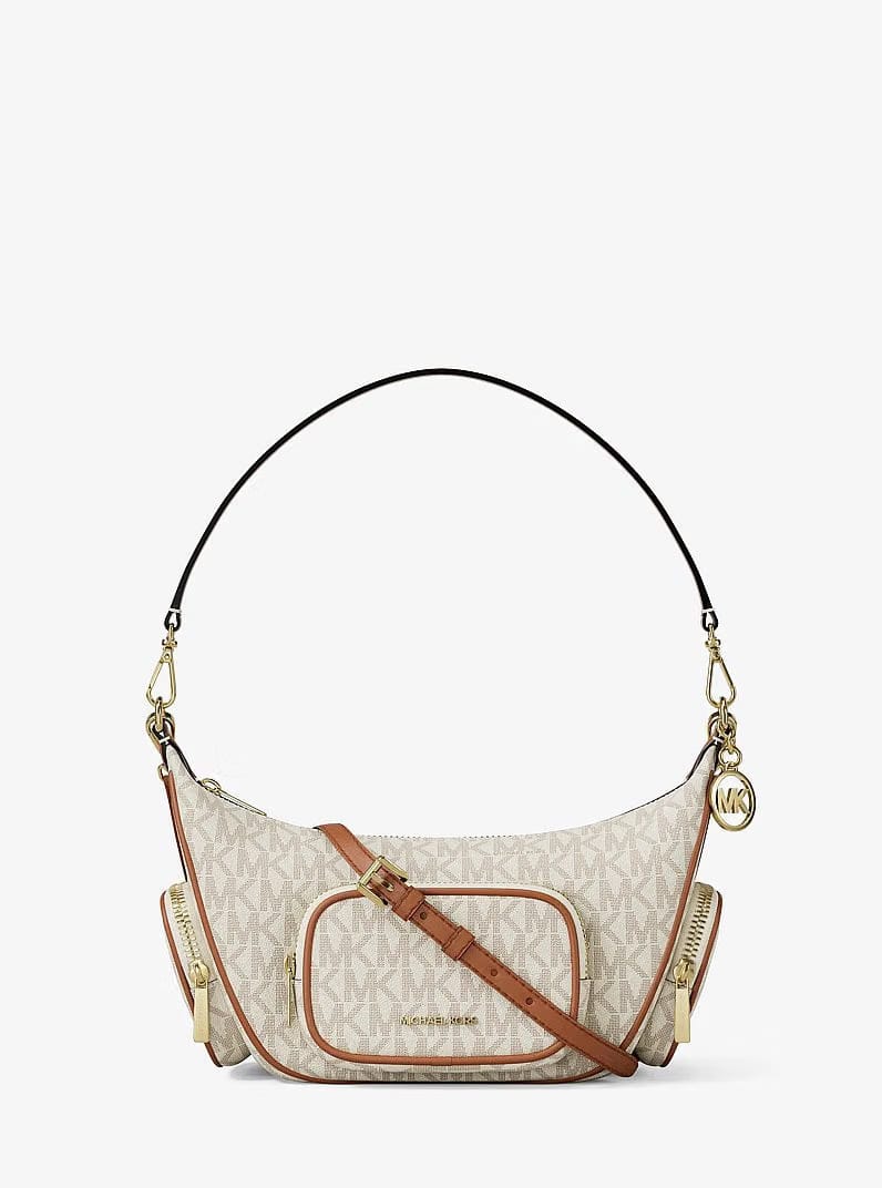 Michael Kors Merritt Small Signature Logo Convertible Shoulder Bag Vanilla
