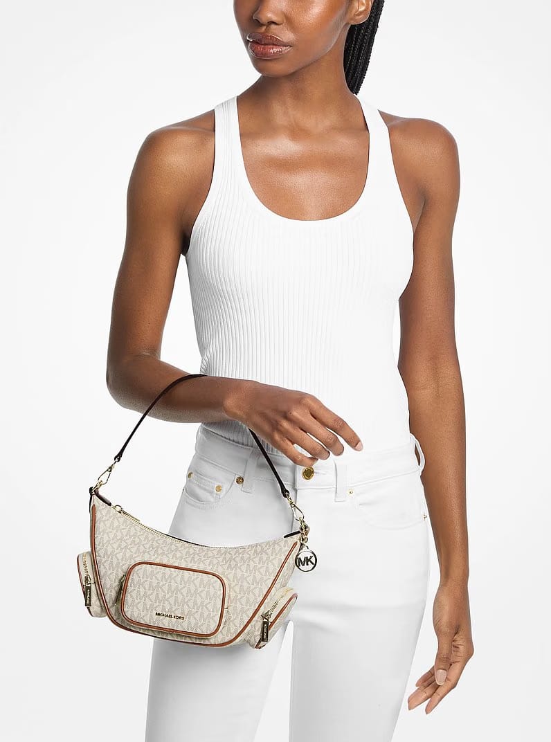 Michael Kors Merritt Small Signature Logo Convertible Shoulder Bag Vanilla