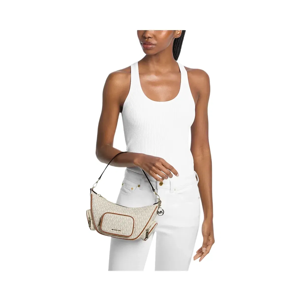 Michael Kors Merritt Small Signature Logo Convertible Shoulder Bag Vanilla