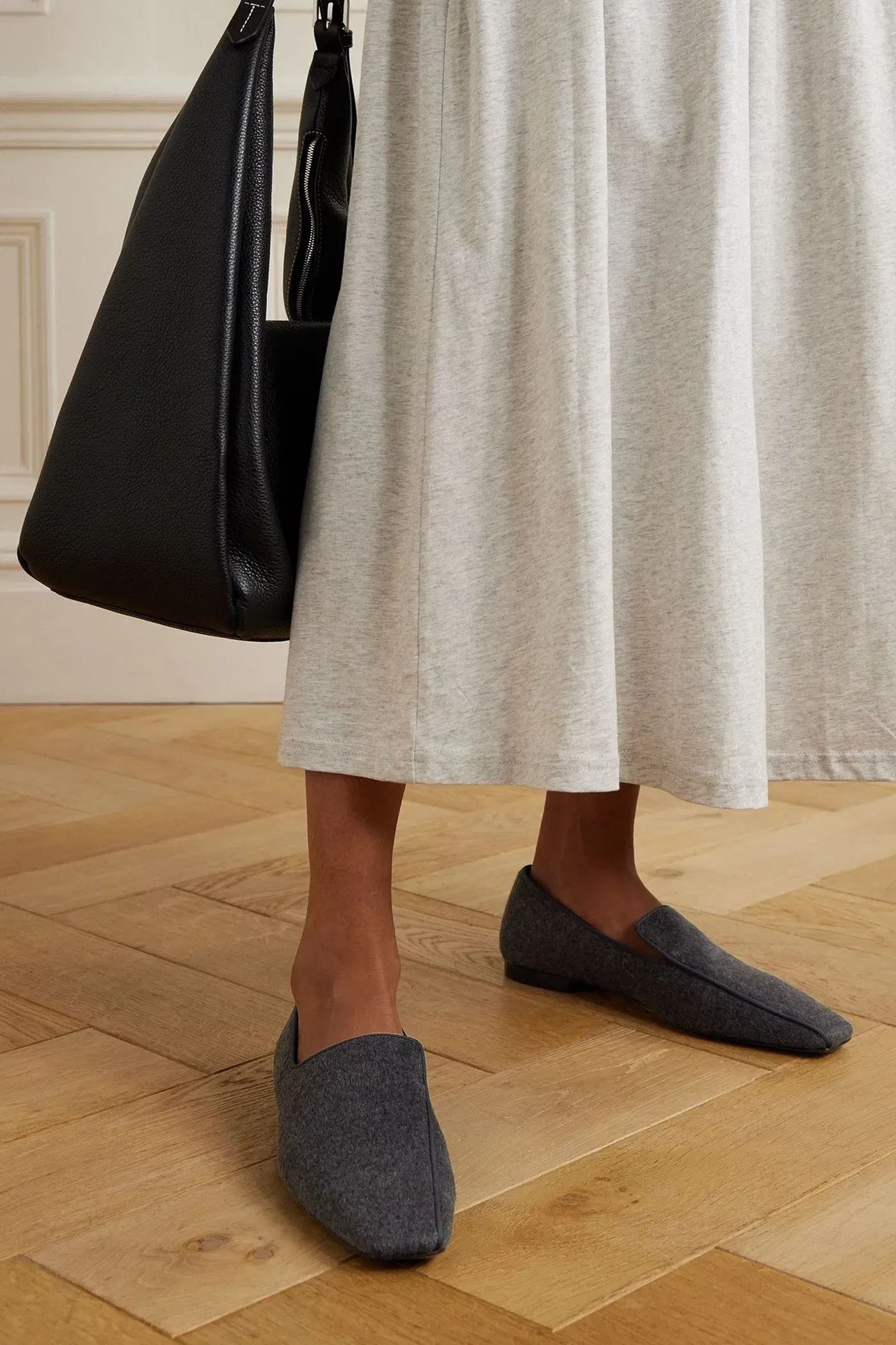 Toteme The Piped Wool And Cashmere-Blend Felt Loafers Anthracite Women's