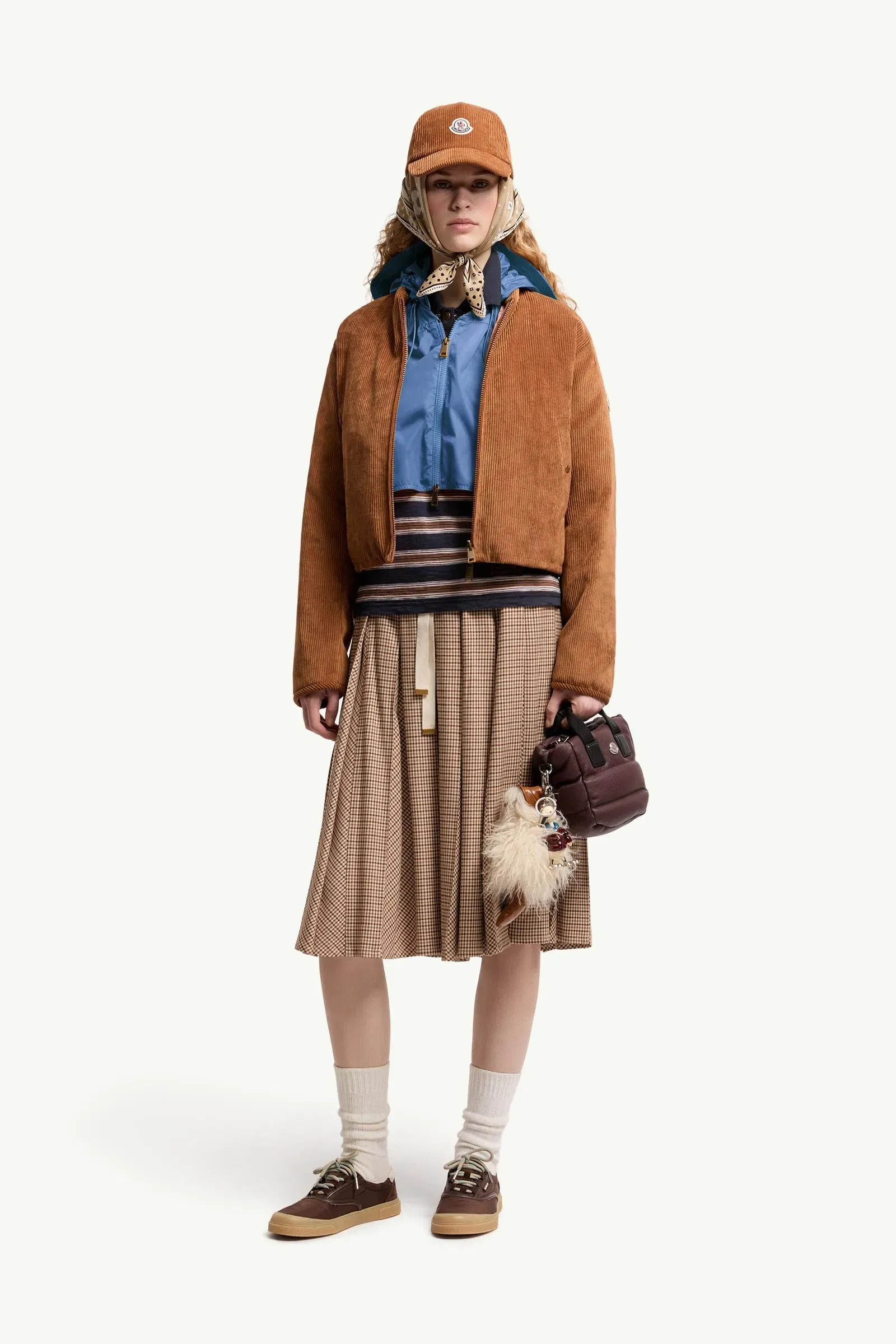 Moncler Microcheck Midi Wool Skirt Beige Beige