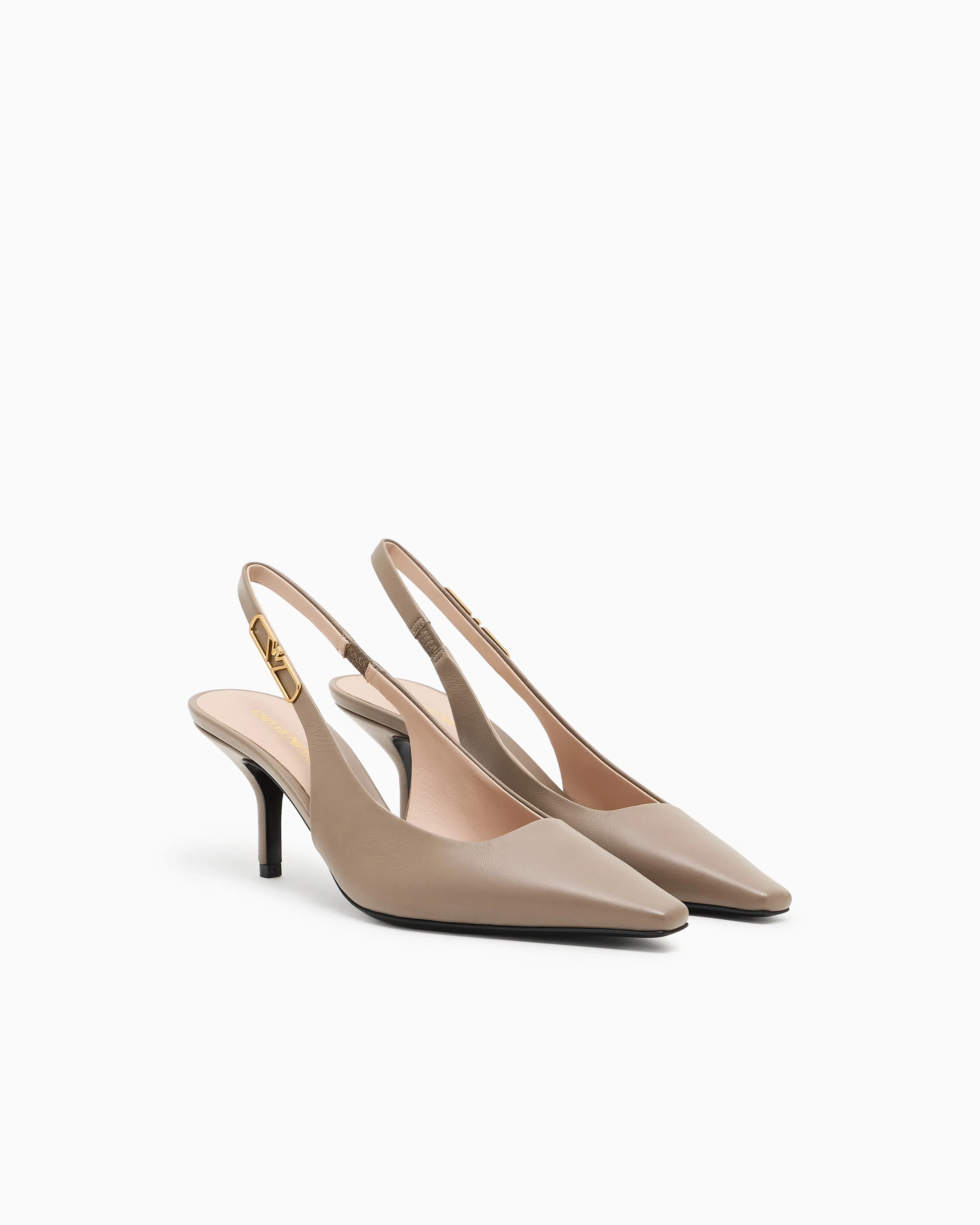 Emporio Armani Nappa-Leather Slingback Court Shoes With Eagle Plate Brown