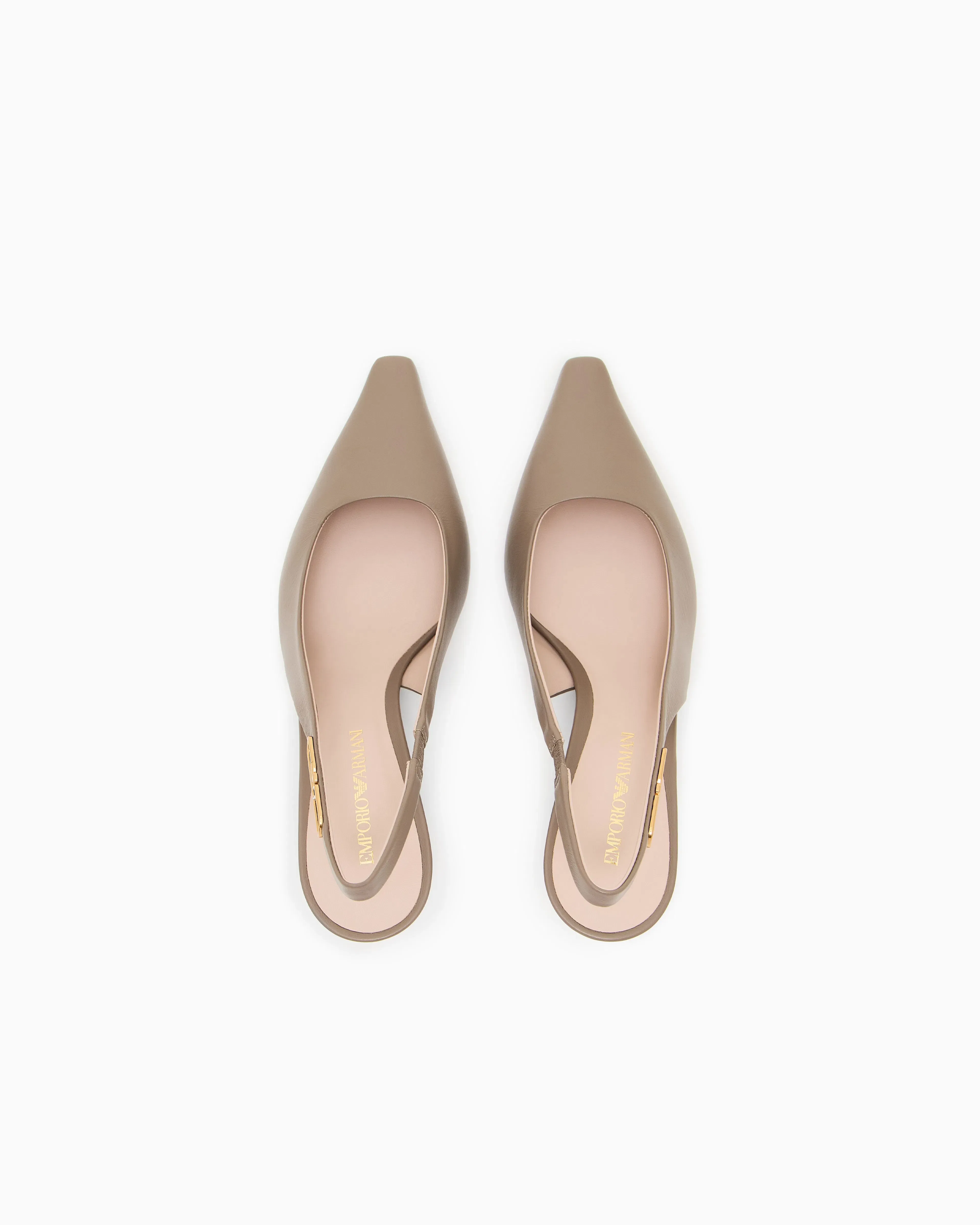 Emporio Armani Nappa-Leather Slingback Court Shoes With Eagle Plate Brown