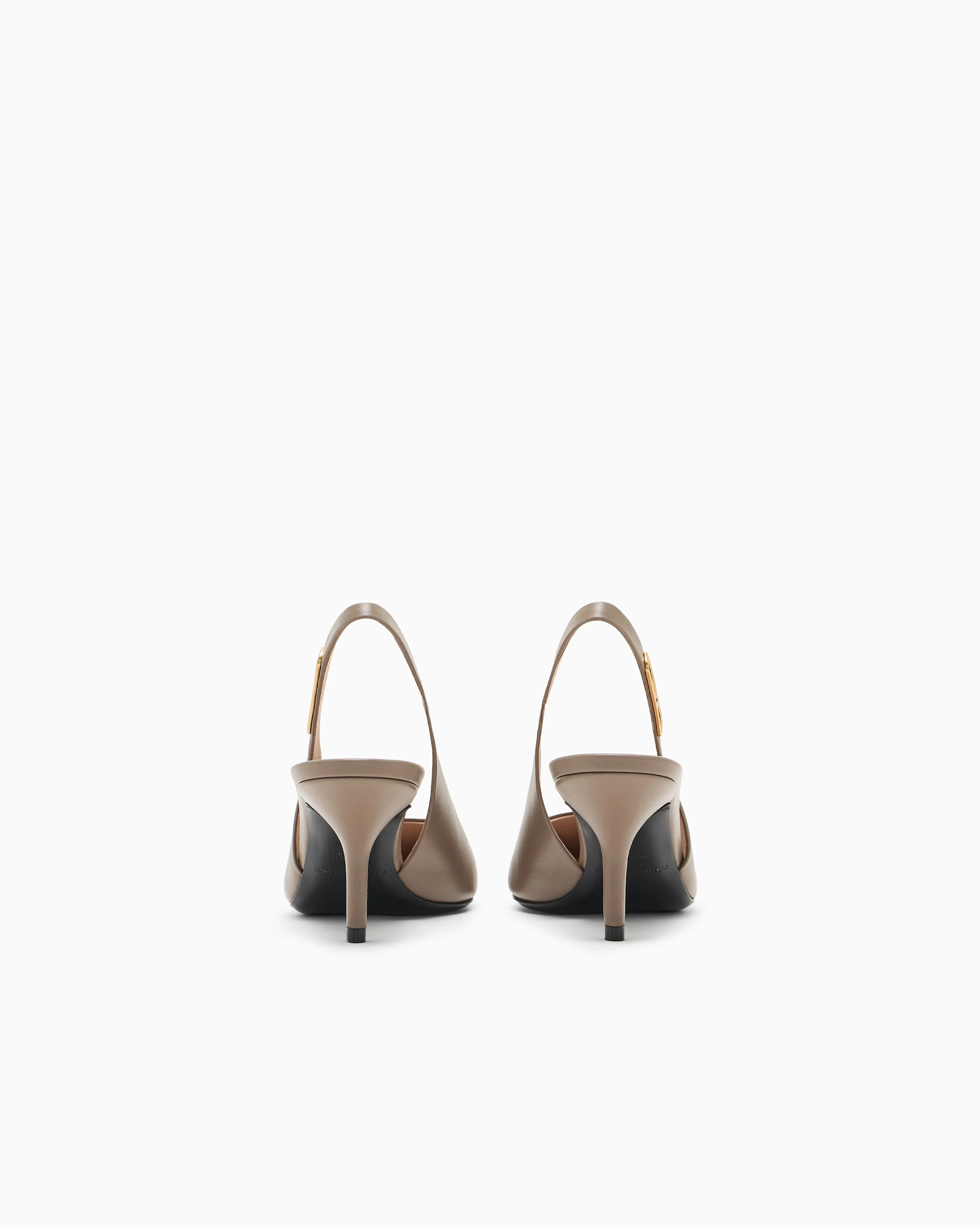 Emporio Armani Nappa-Leather Slingback Court Shoes With Eagle Plate Brown