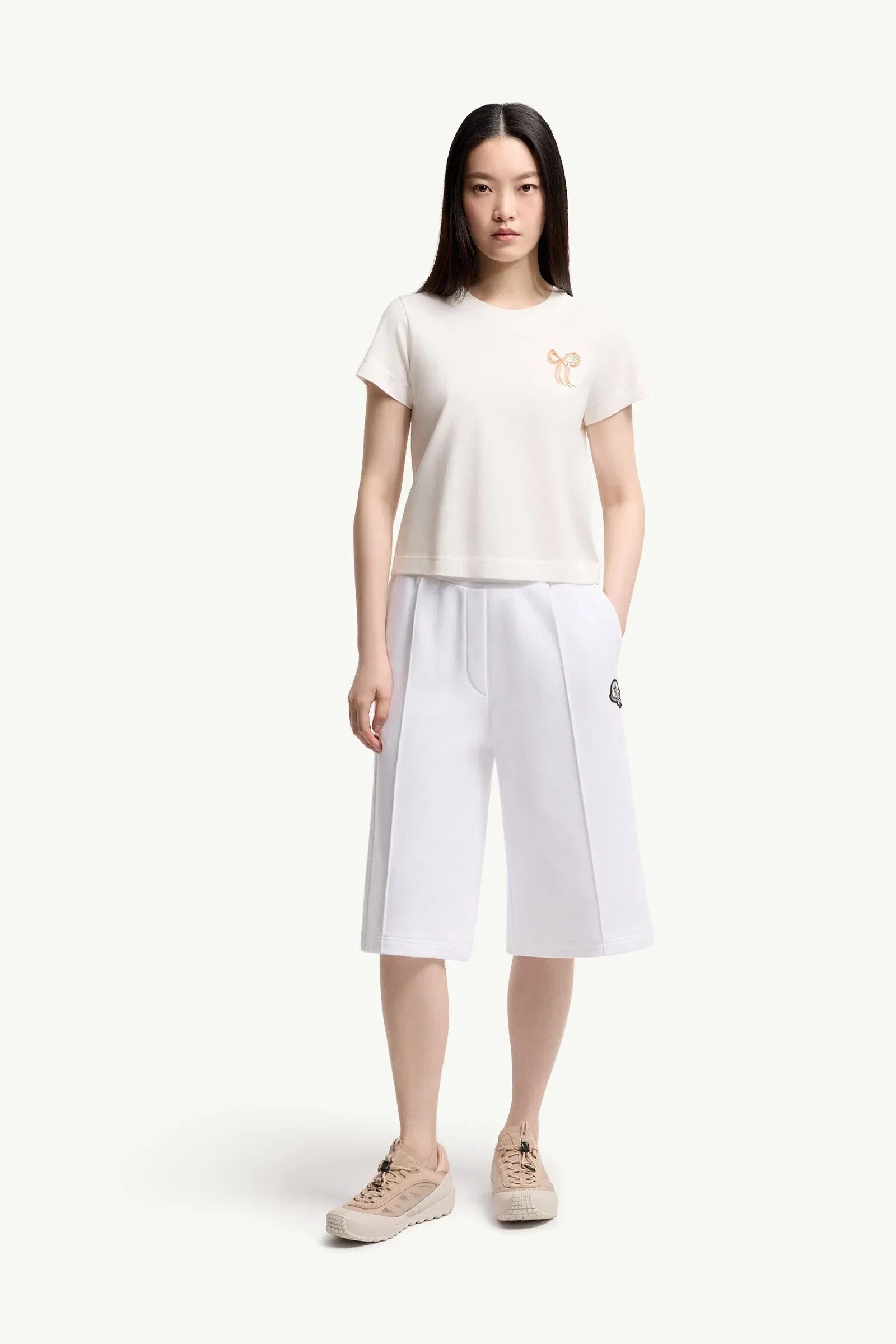 Moncler Embroidered Bow Cotton T-Shirt White White