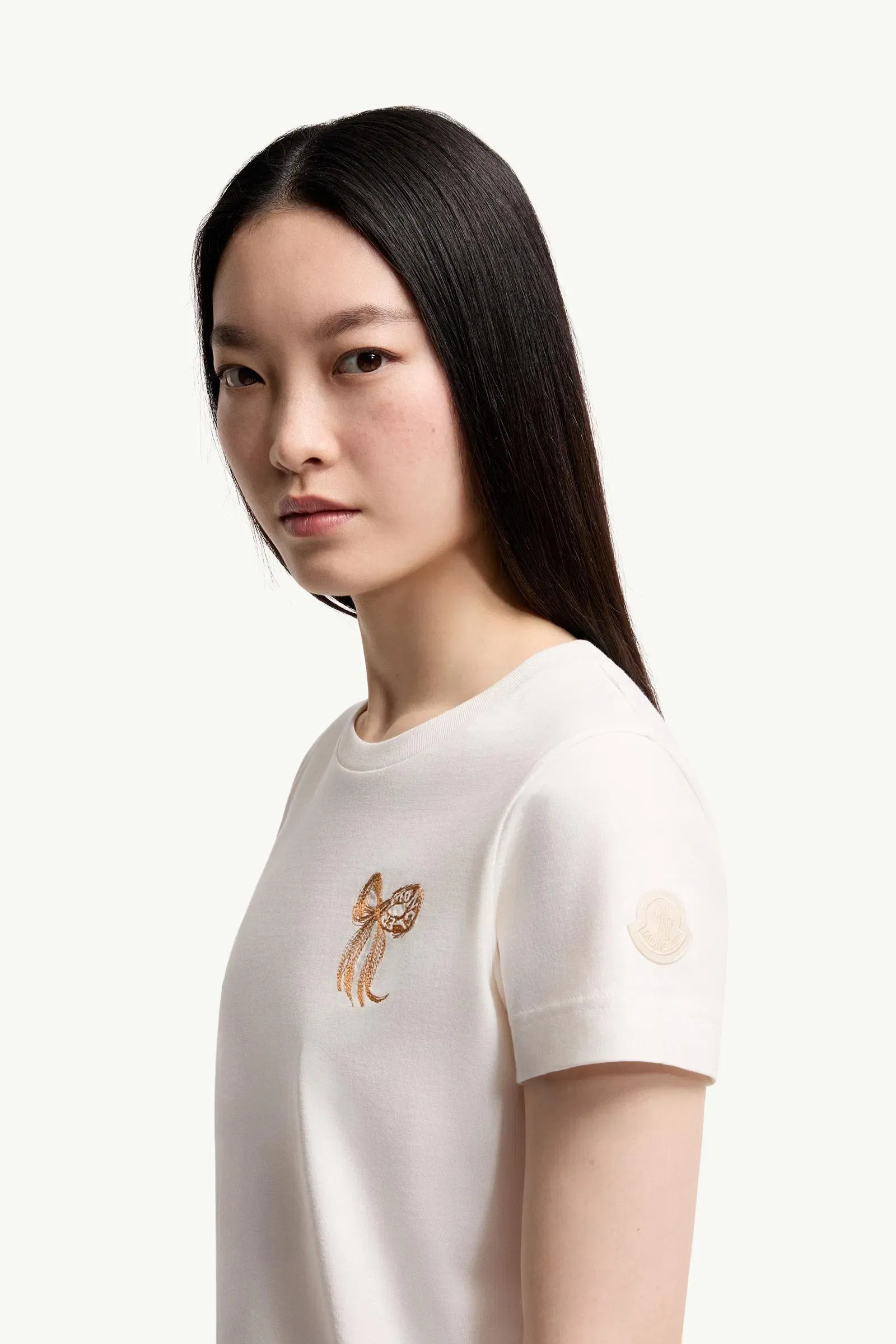 Moncler Embroidered Bow Cotton T-Shirt White White