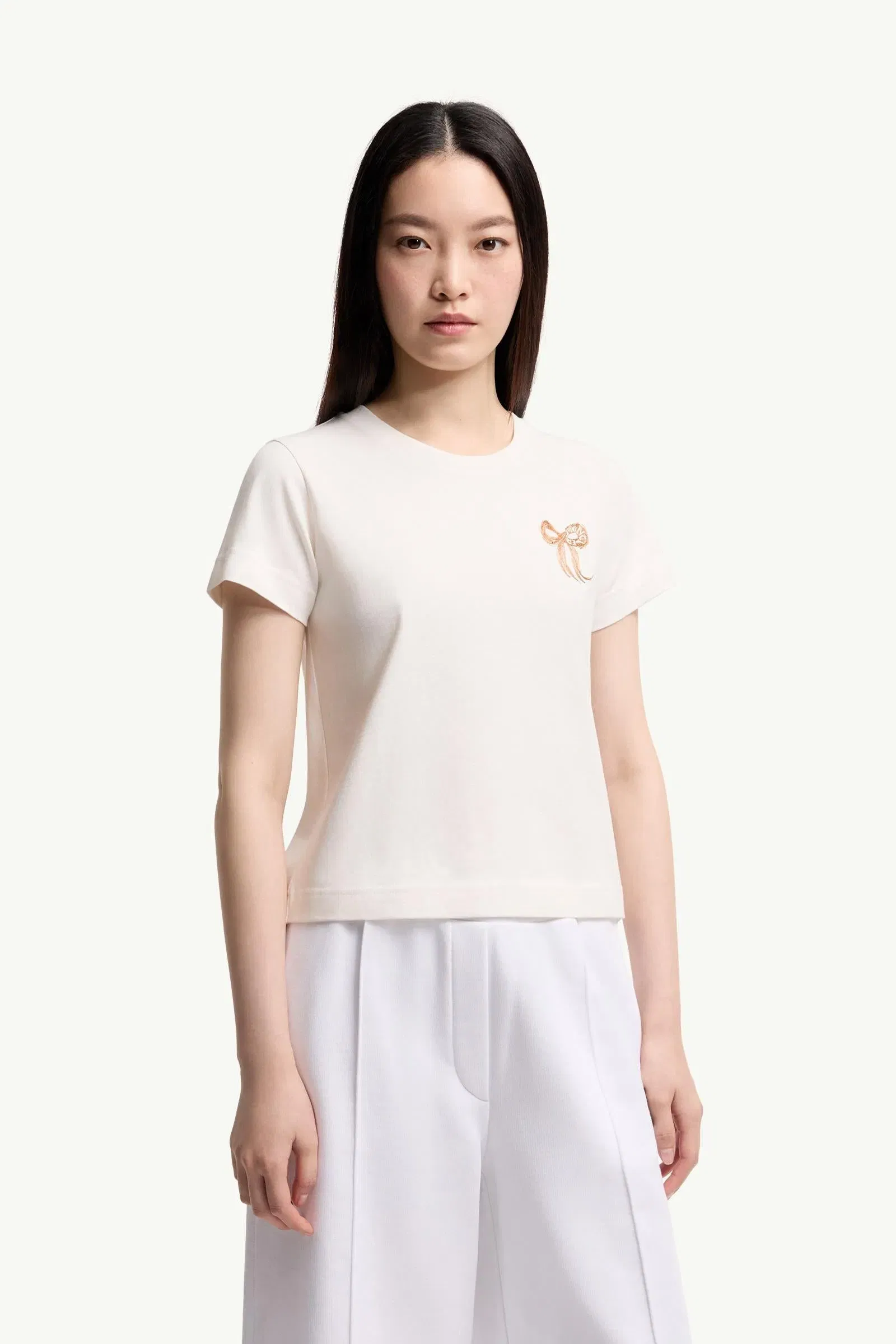 Moncler Embroidered Bow Cotton T-Shirt White White
