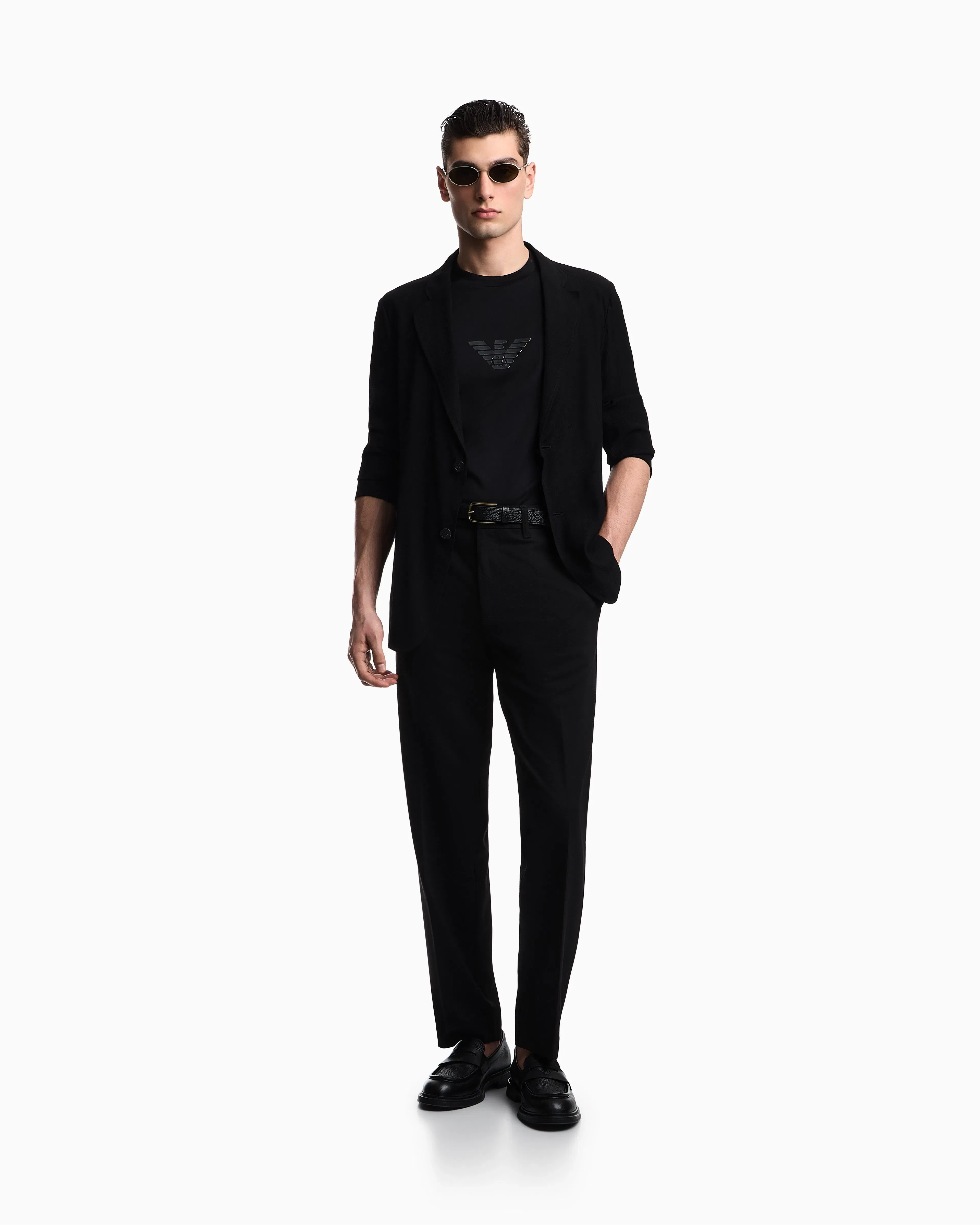 Emporio Armani Waffle-effect armure fabric trousers