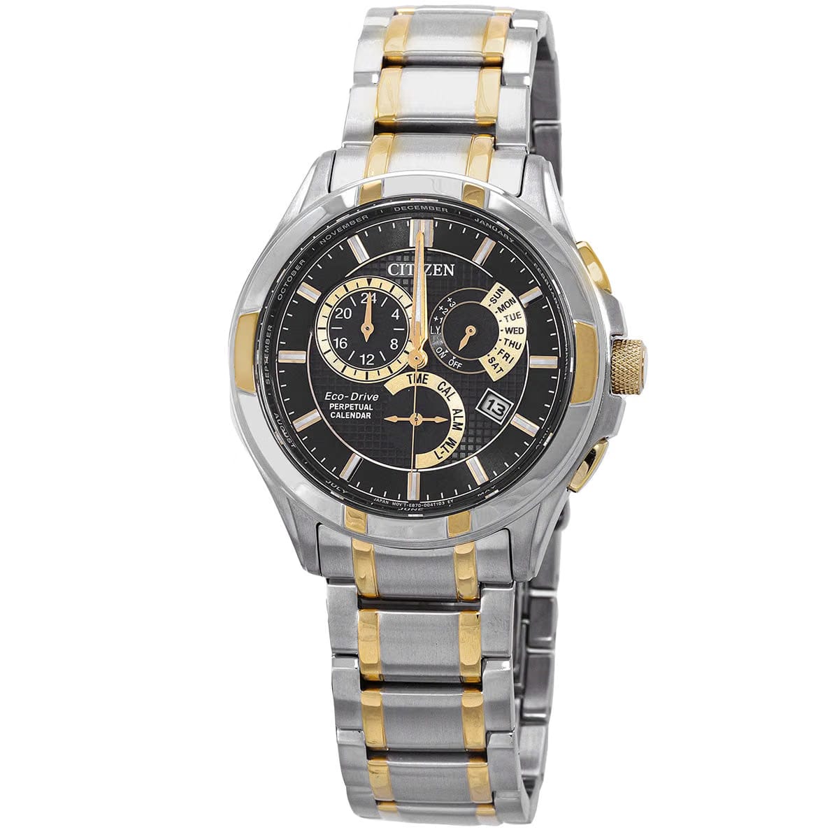 Citizen Eco-Drive Perpetual Alarm Black Dial Mens Watch