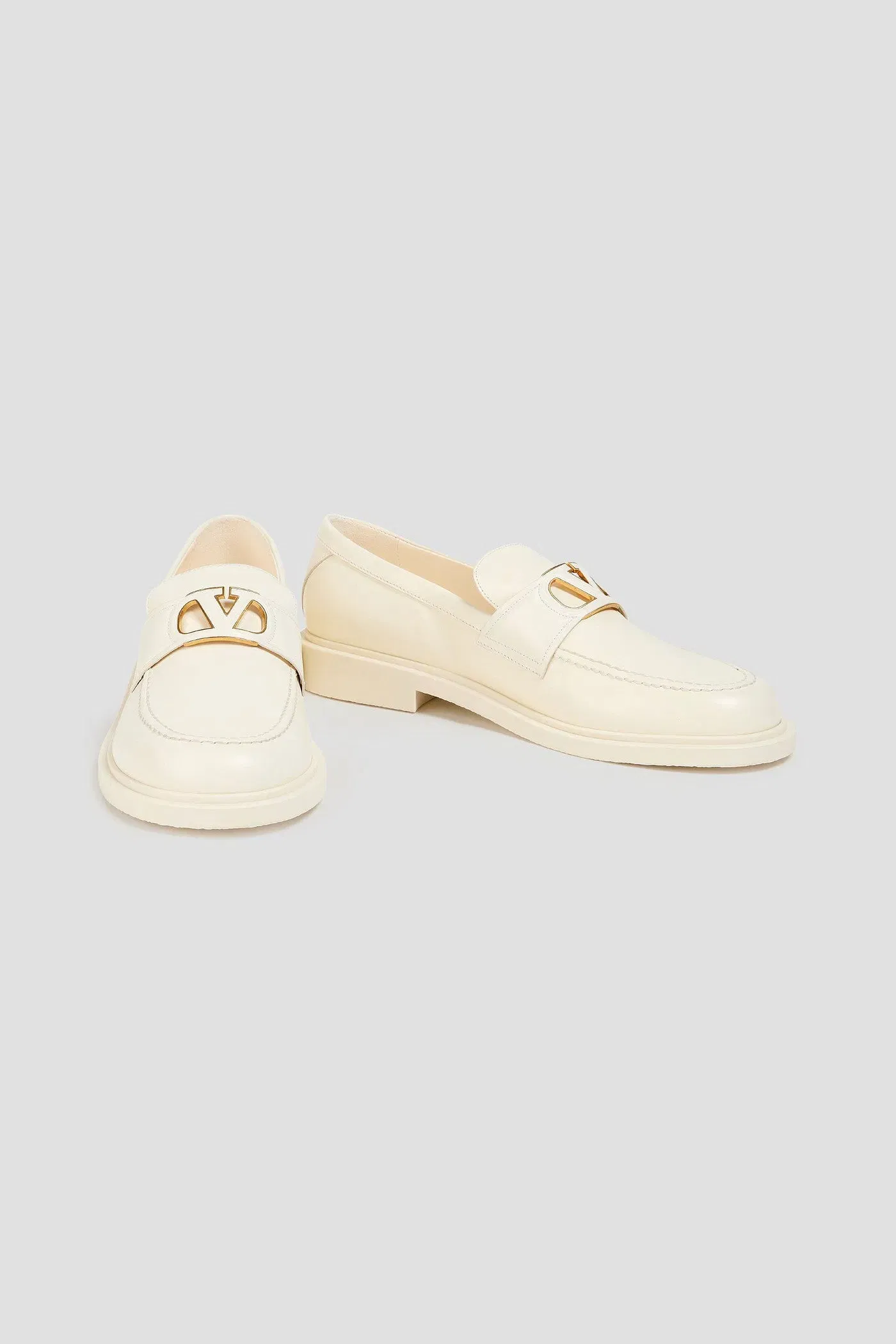 Valentino Garavani Vlogo Signature Leather Loafers Ivory Women's