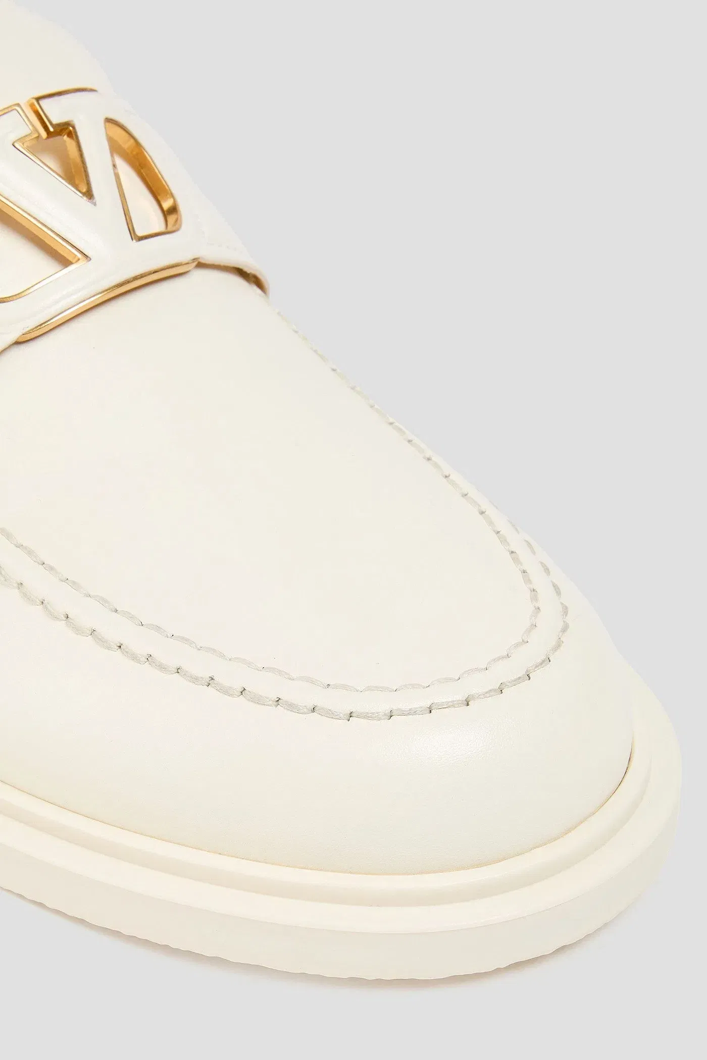Valentino Garavani Vlogo Signature Leather Loafers Ivory Women's