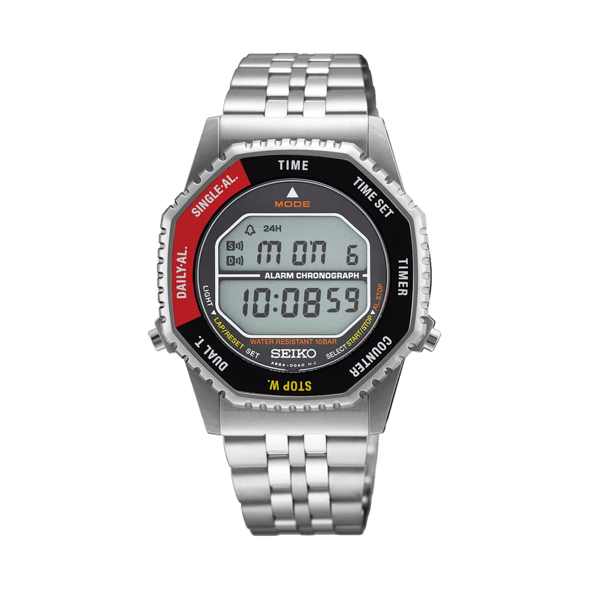 Seiko MenS Digital Quartz Watch In Red & Black - Grey - SMGG19P1