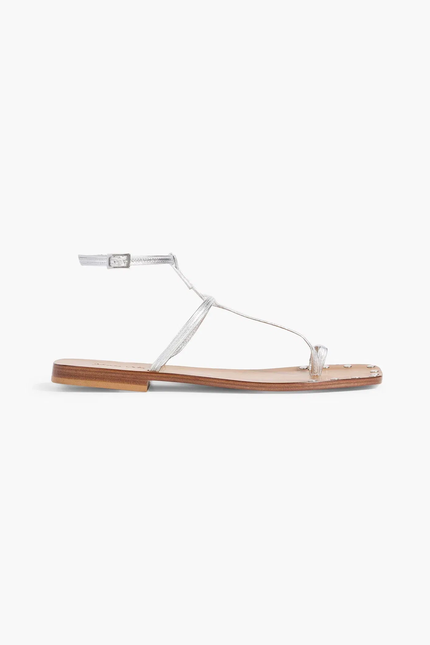 Johanna Ortiz Maze Trek Metallic Leather Sandals Silver Women's