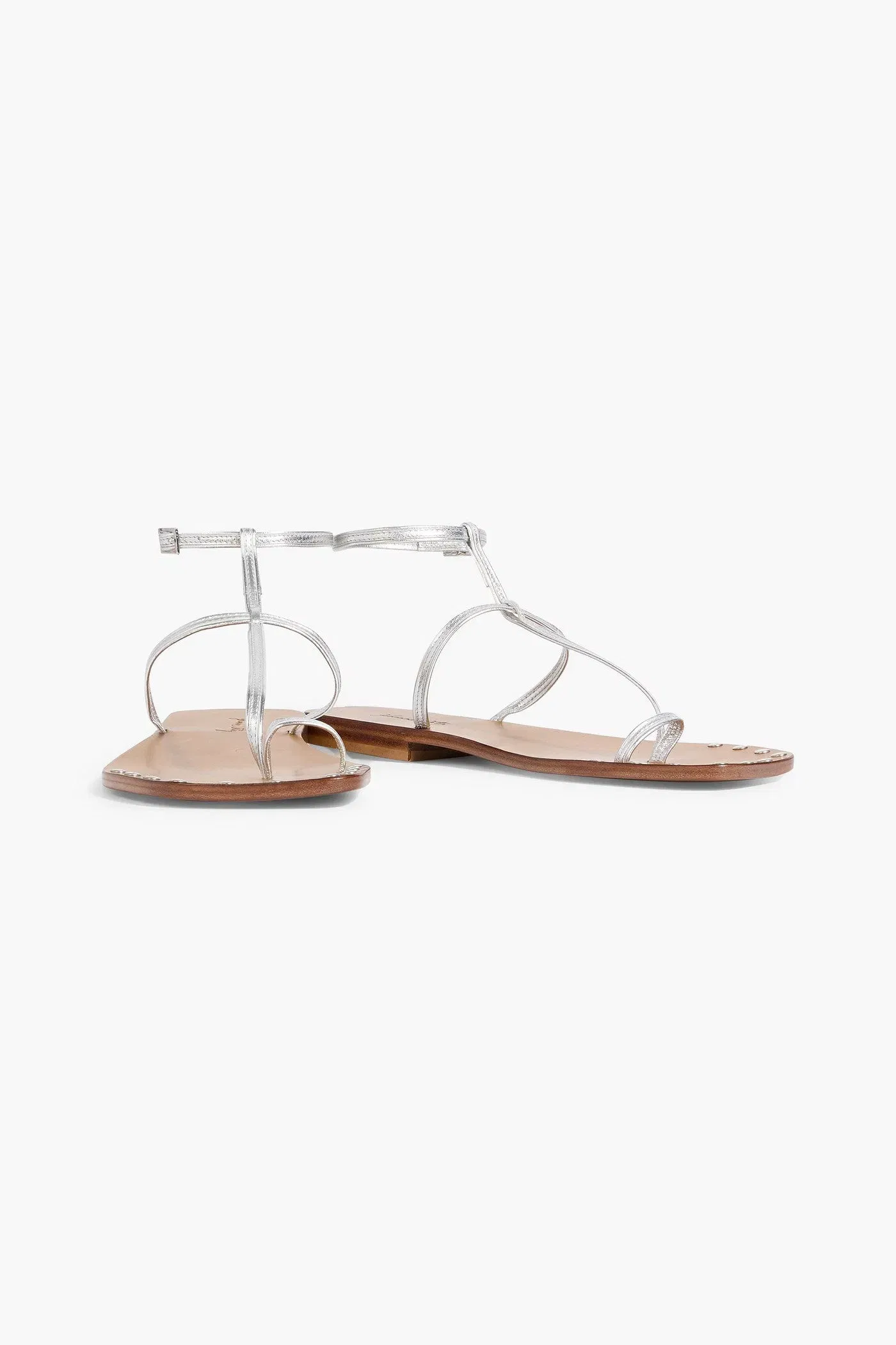 Johanna Ortiz Maze Trek Metallic Leather Sandals Silver Women's