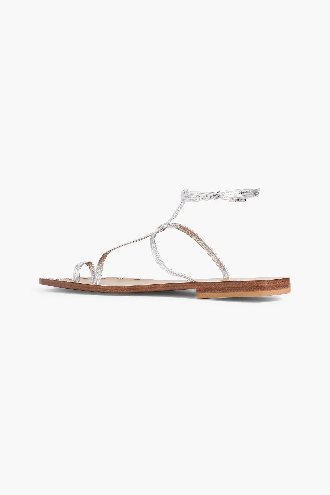 Johanna Ortiz Maze Trek Metallic Leather Sandals Silver Women's